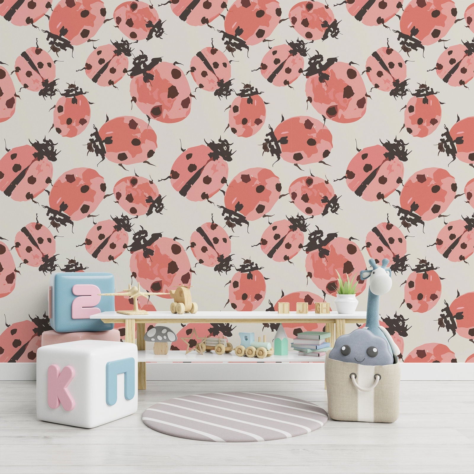 Pink Ladybug Peel and Stick Wallpaper, Removable Wallpaper, Traditional Wallpaper | DeccoPrint