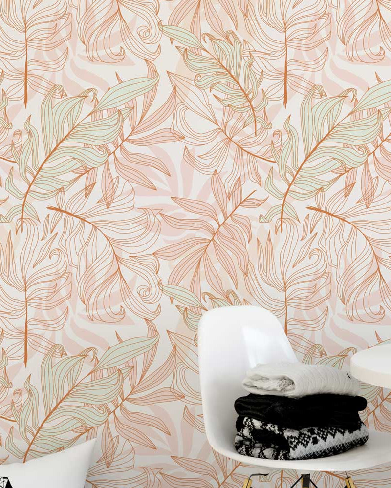 Pink Leaves Peel and Stick Wallpaper, Removable Wallpaper, Traditional Wallpaper | DeccoPrint