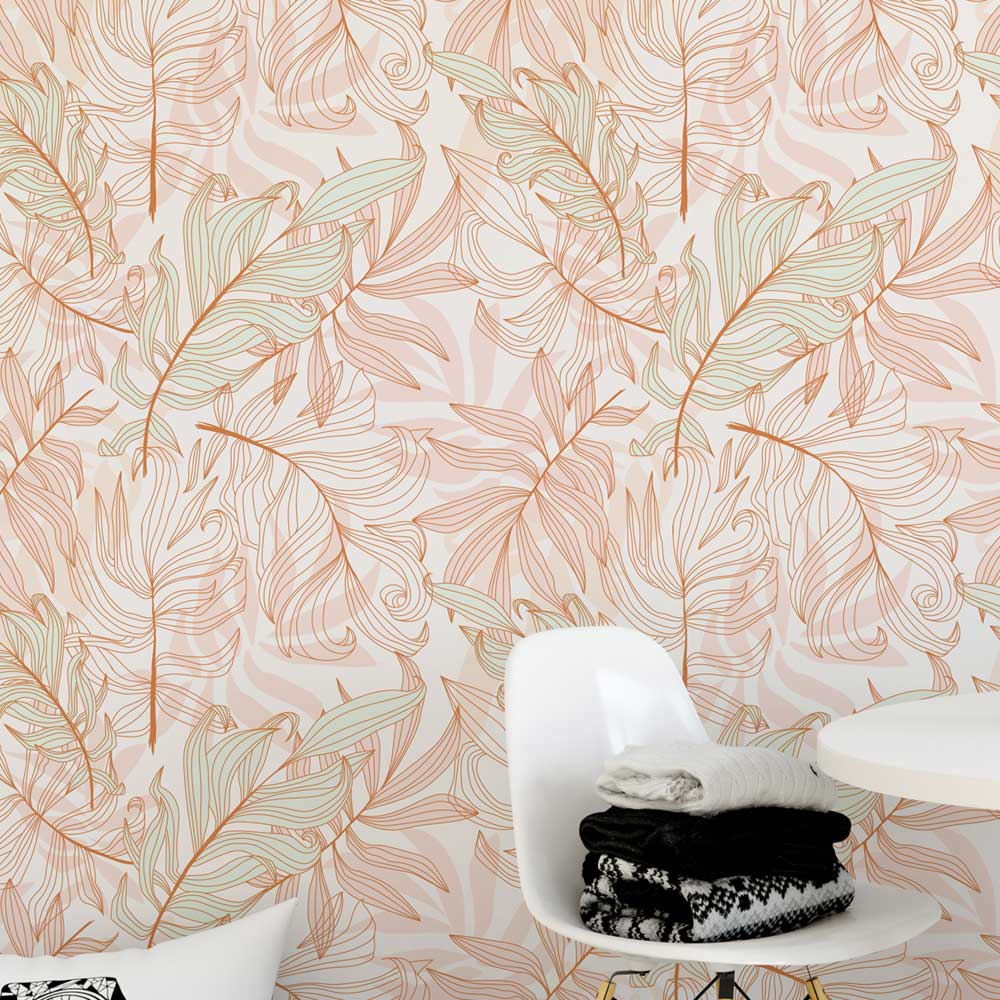 Pink Leaves Peel and Stick Wallpaper, Removable Wallpaper, Traditional Wallpaper | DeccoPrint