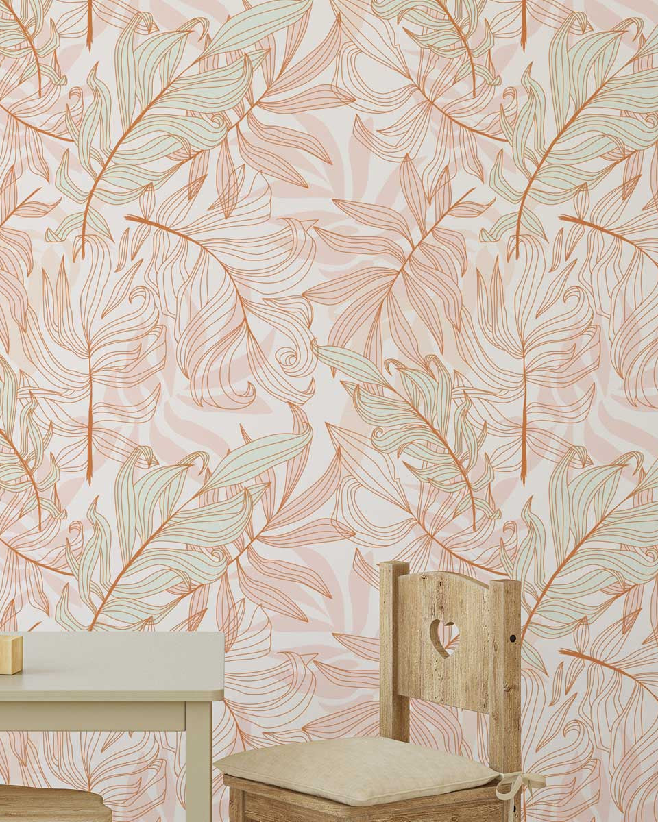 Pink Leaves Peel and Stick Wallpaper, Removable Wallpaper, Traditional Wallpaper | DeccoPrint