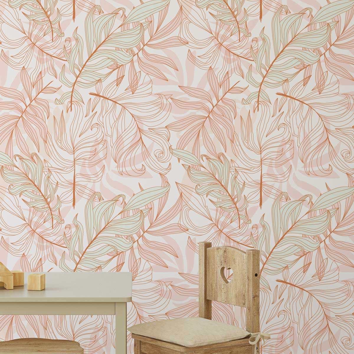 Pink Leaves Peel and Stick Wallpaper, Removable Wallpaper, Traditional Wallpaper | DeccoPrint