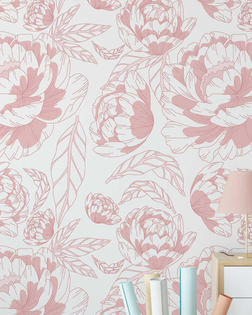 Pink Peonies Peel and Stick Wallpaper, Removable Wallpaper, Traditional Wallpaper | DeccoPrint