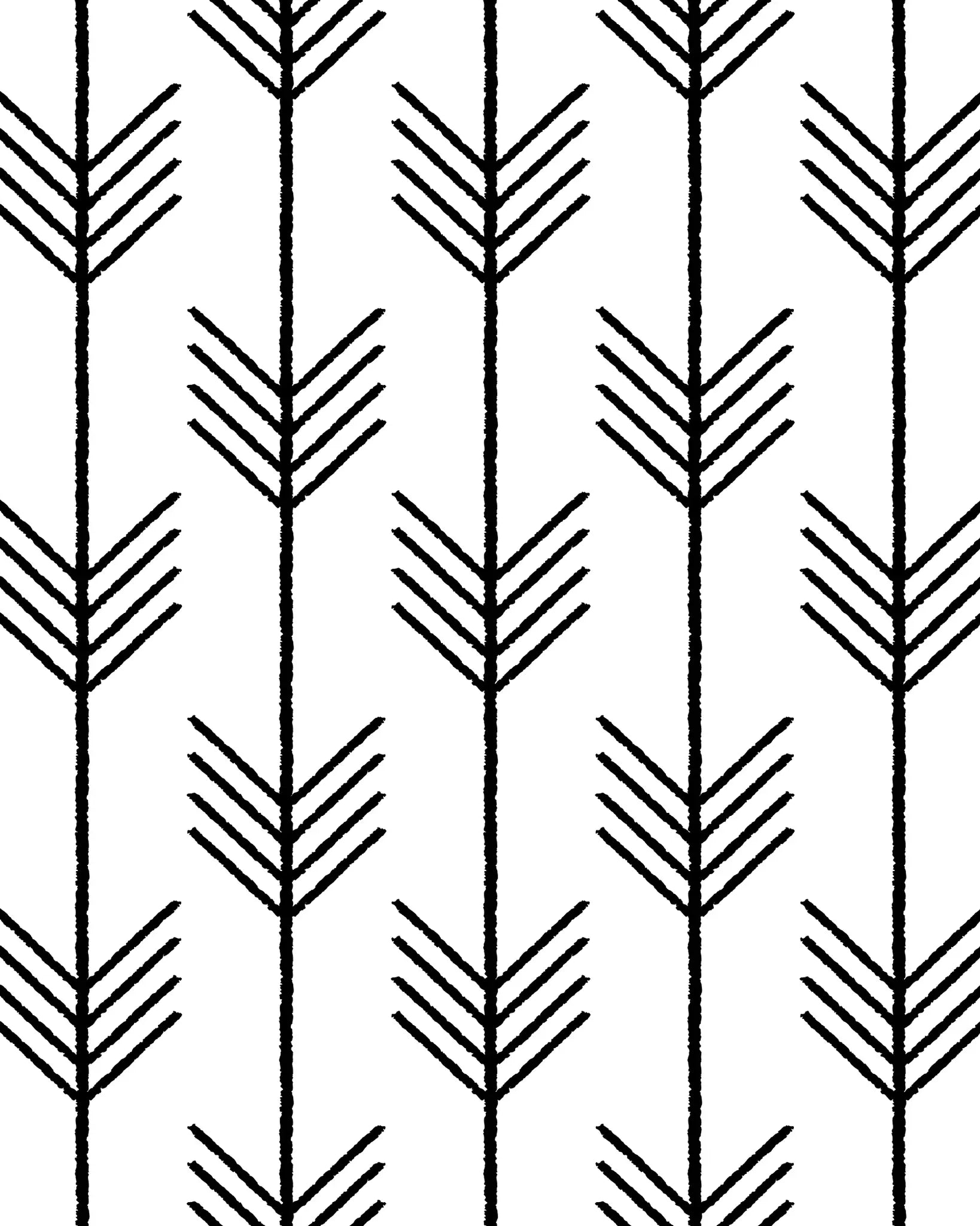 Black and white geometric pattern with arrows on a white background