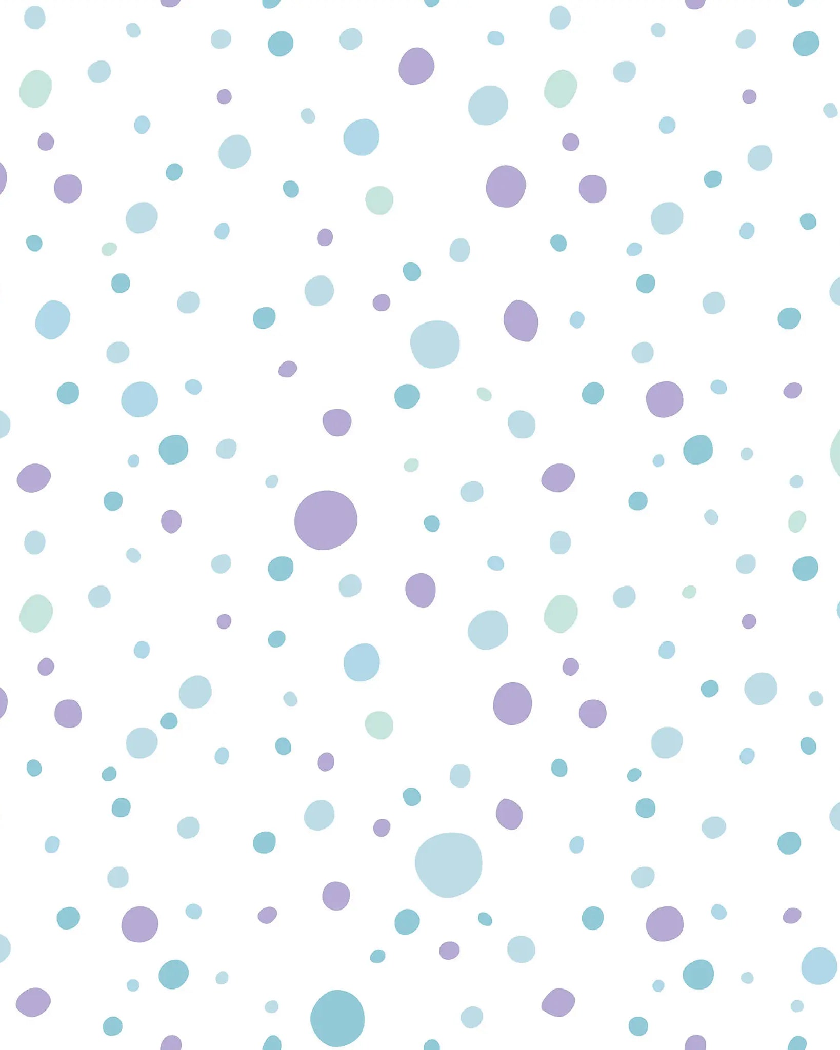 Pattern of blue and purple polka dots on a white background