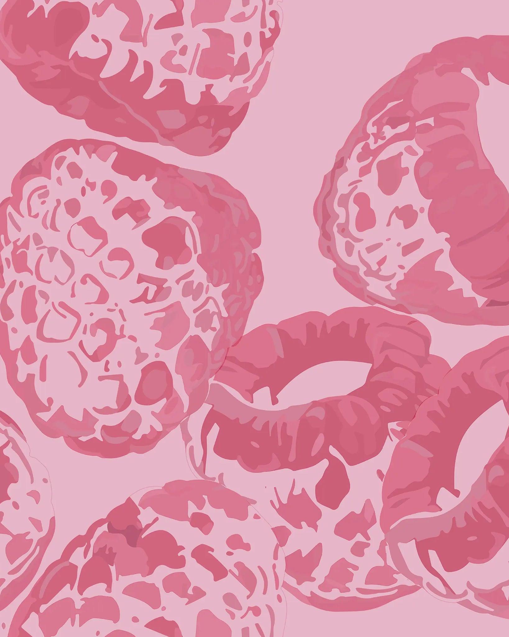 Pattern of pink raspberries on a pink background