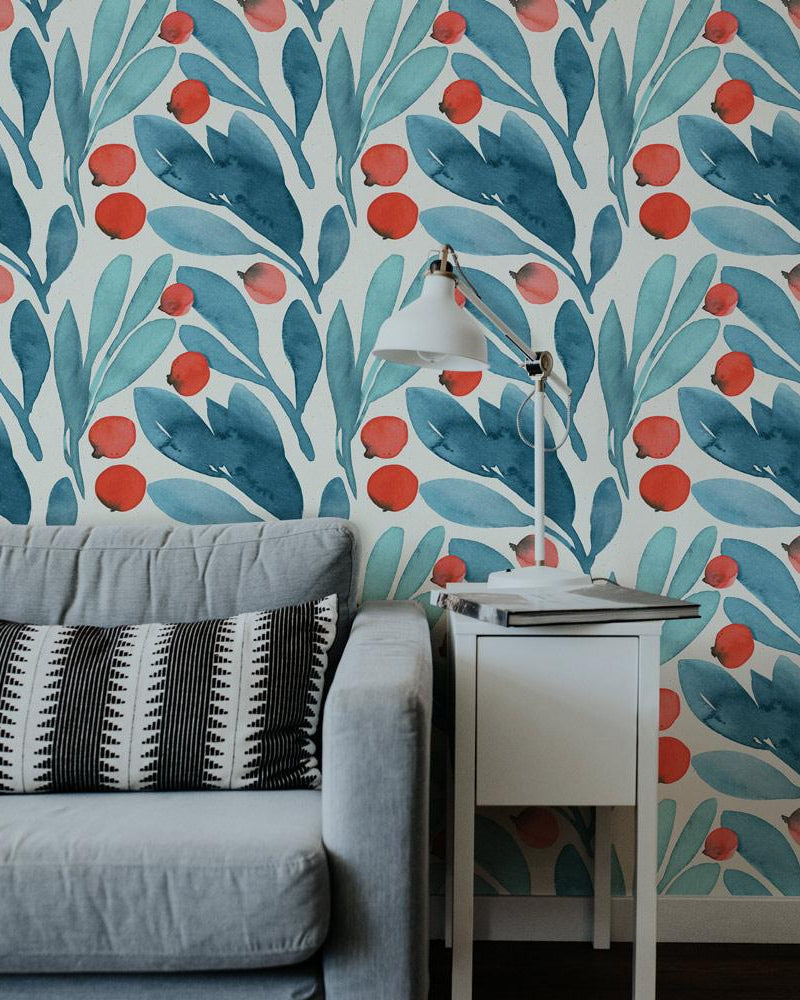 Red Berry Peel and Stick Wallpaper, Removable Wallpaper, Traditional Wallpaper | DeccoPrint