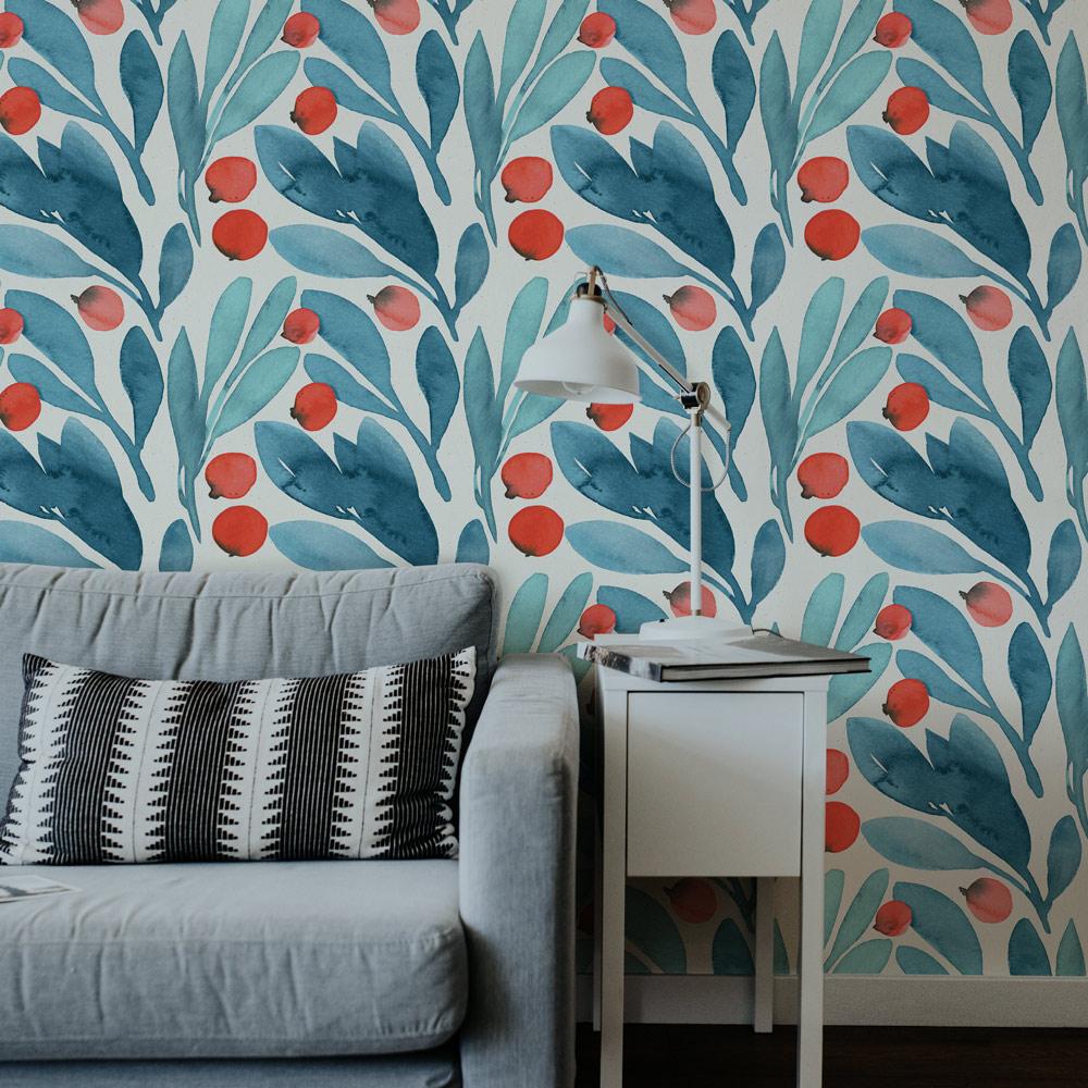 Red Berry Peel and Stick Wallpaper, Removable Wallpaper, Traditional Wallpaper | DeccoPrint