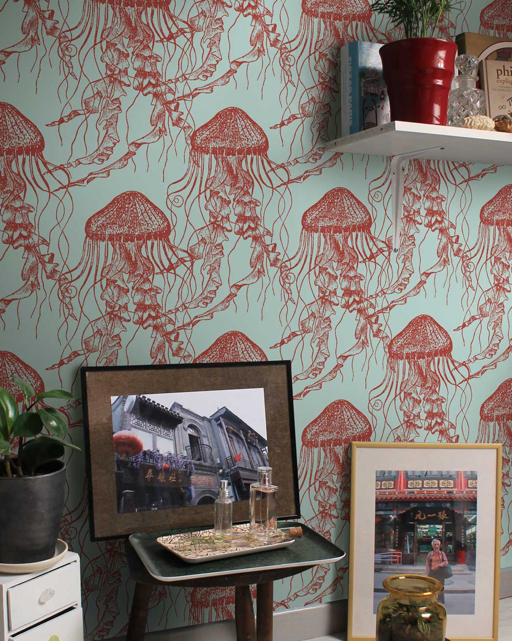 Red Jellyfish Peel and Stick Wallpaper, Removable Wallpaper, Traditional Wallpaper | DeccoPrint