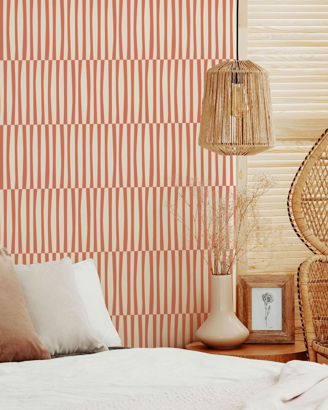 Retro Lines Peel and Stick Wallpaper, Removable Wallpaper, Traditional Wallpaper - Orange | DeccoPrint