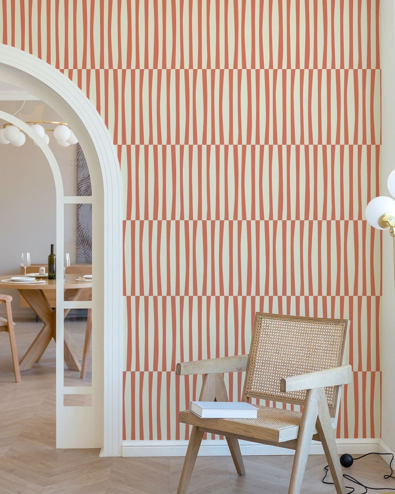 Retro Lines Peel and Stick Wallpaper, Removable Wallpaper, Traditional Wallpaper - Orange | DeccoPrint