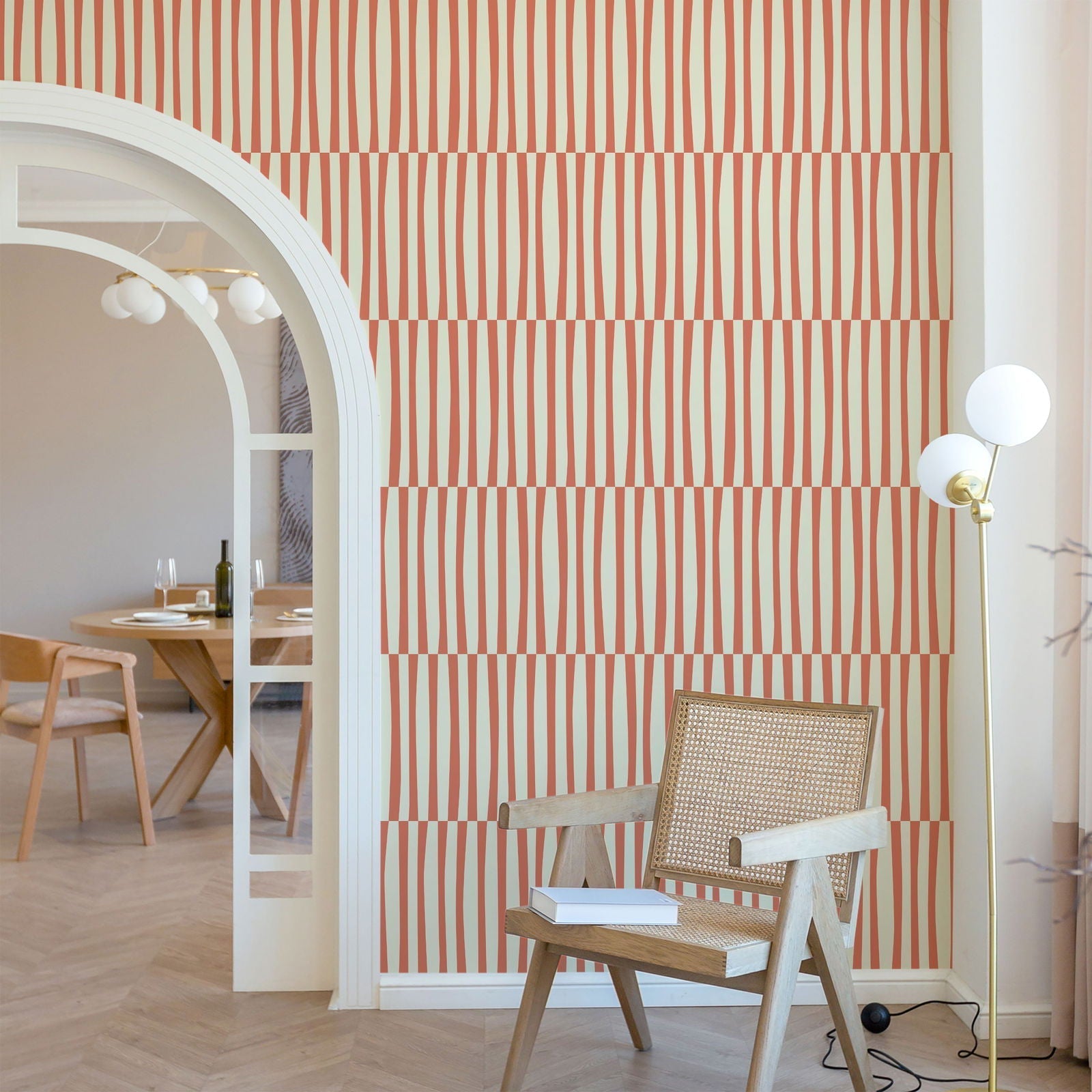 Retro Lines Peel and Stick Wallpaper, Removable Wallpaper, Traditional Wallpaper - Orange | DeccoPrint