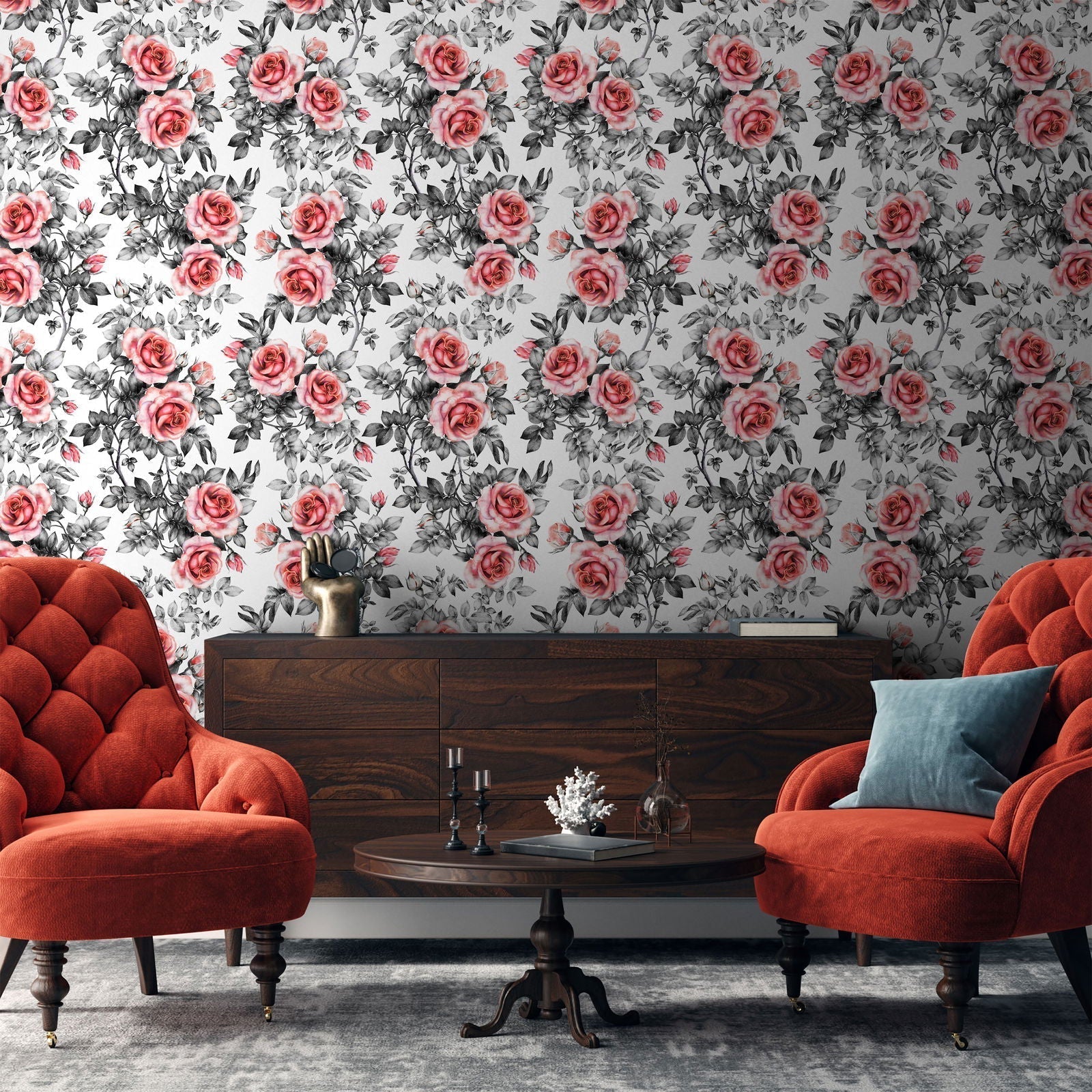 Rose in Pastel Peel and Stick Wallpaper, Removable Wallpaper, Traditional Wallpaper | DeccoPrint