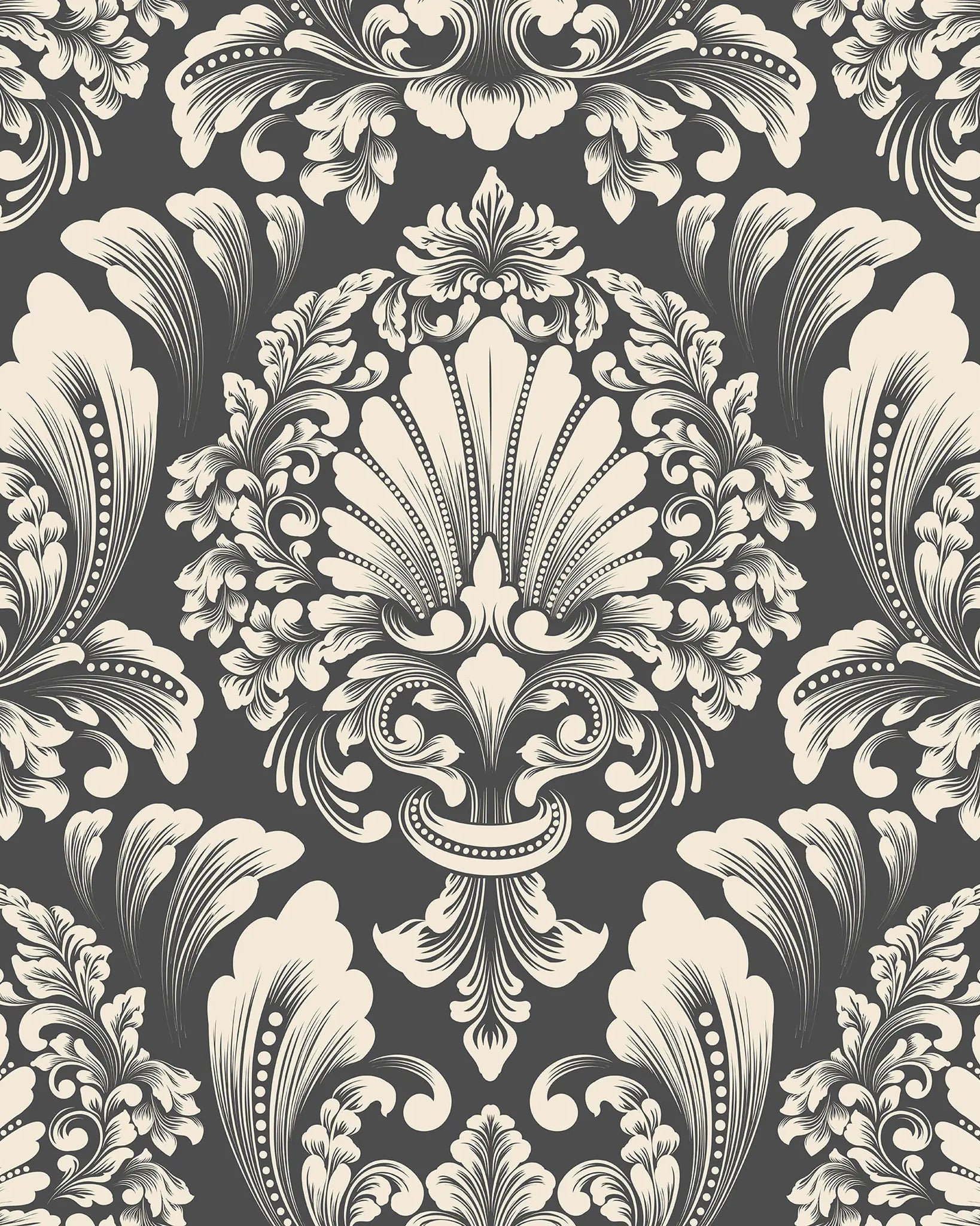 Decorative pattern with intricate floral and foliate design on a dark background