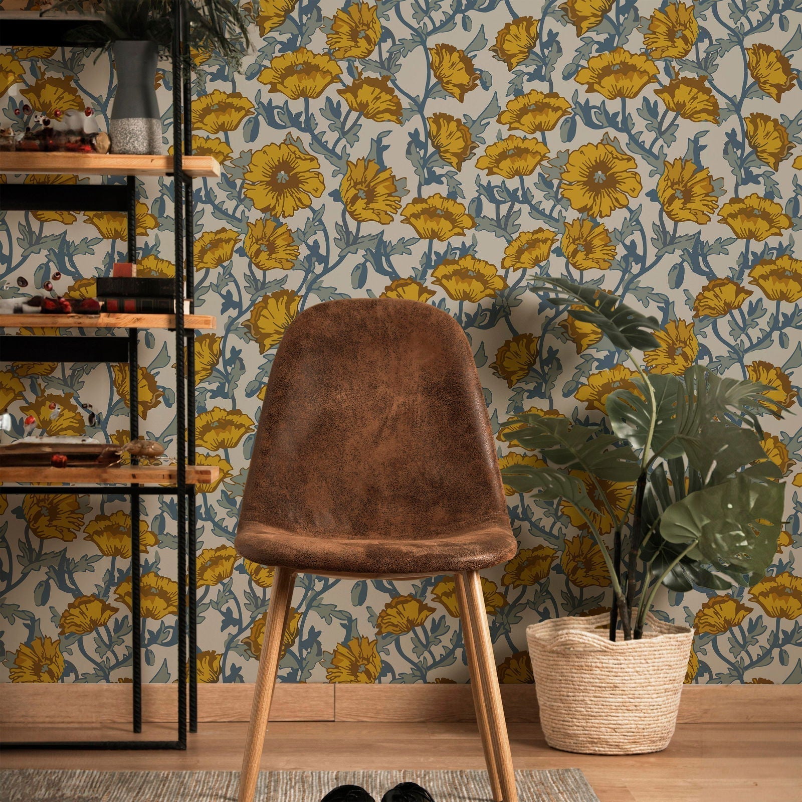 Rustic Blooming Peel and Stick Wallpaper, Removable Wallpaper, Traditional Wallpaper | DeccoPrint