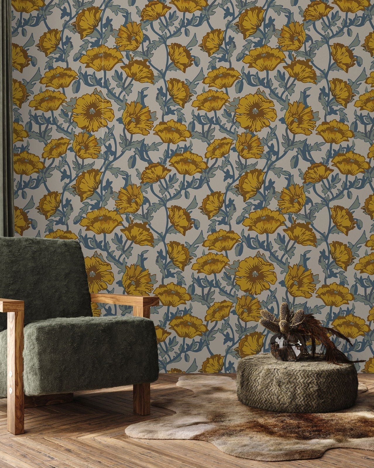 Rustic Blooming Peel and Stick Wallpaper, Removable Wallpaper, Traditional Wallpaper | DeccoPrint