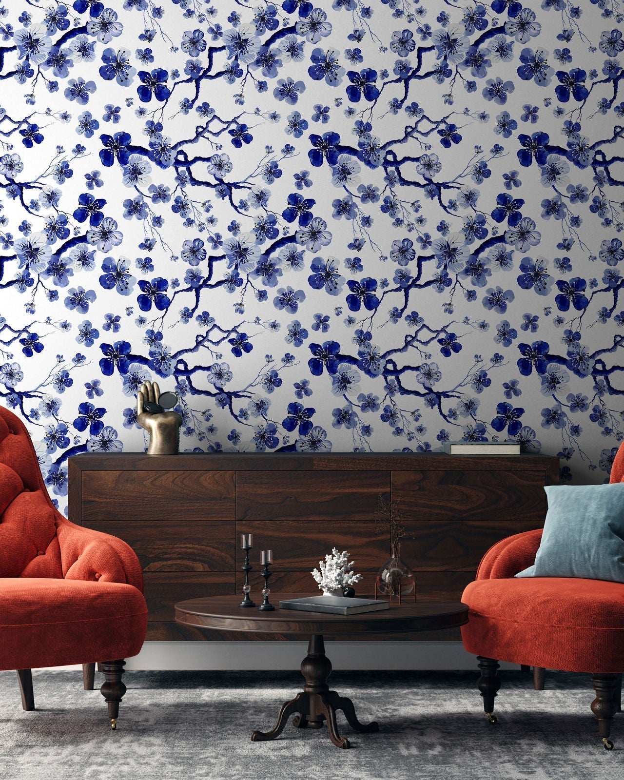 Sakura Branch Peel and Stick Wallpaper, Removable Wallpaper, Traditional Wallpaper | DeccoPrint
