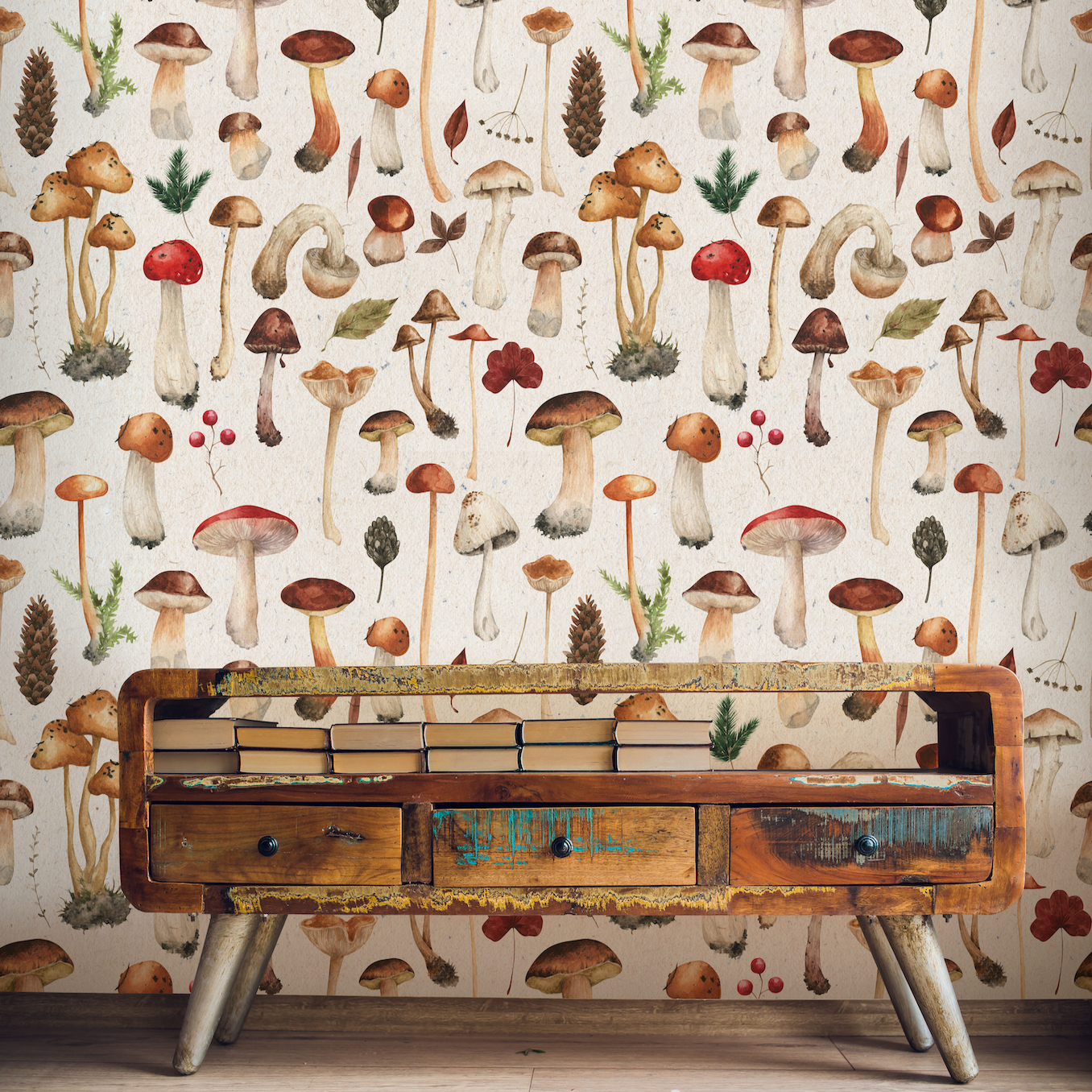 Mighty Mushrooms Peel and Stick Wallpaper, Removable Wallpaper, Traditional Wallpaper | DeccoPrint