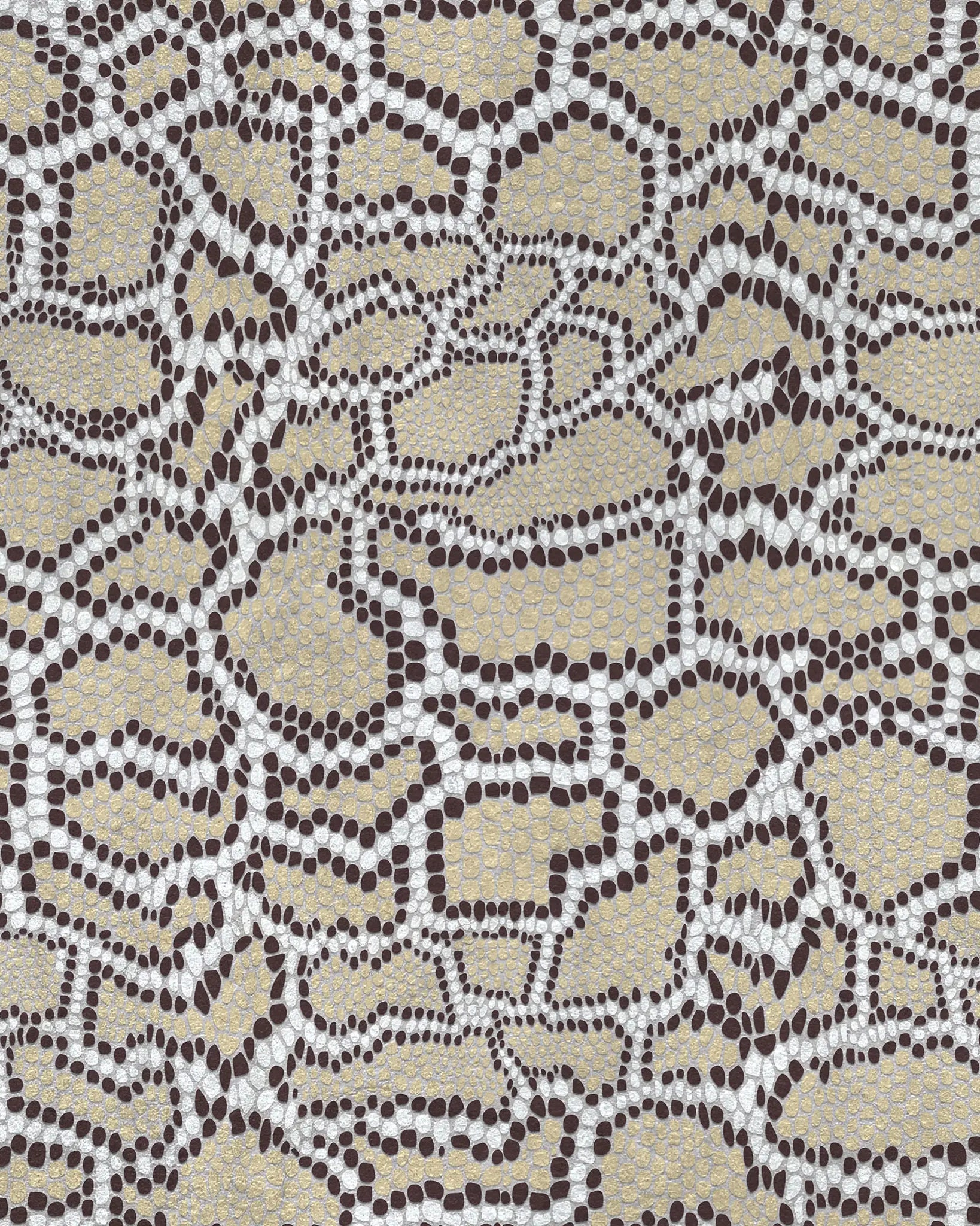 Pattern of snake skin-like brown and beige design on a light background