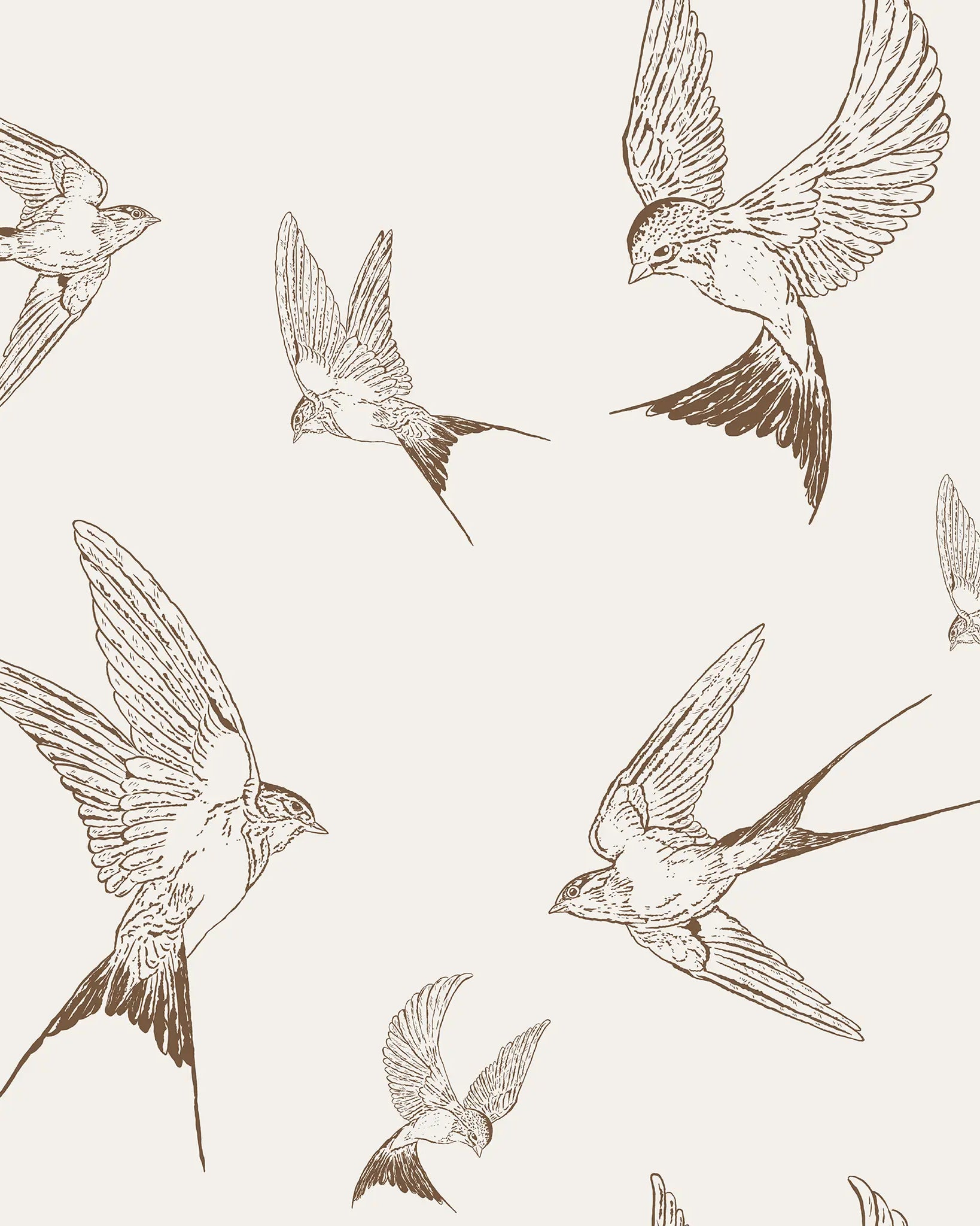Pattern of brown swallows on a beige background
