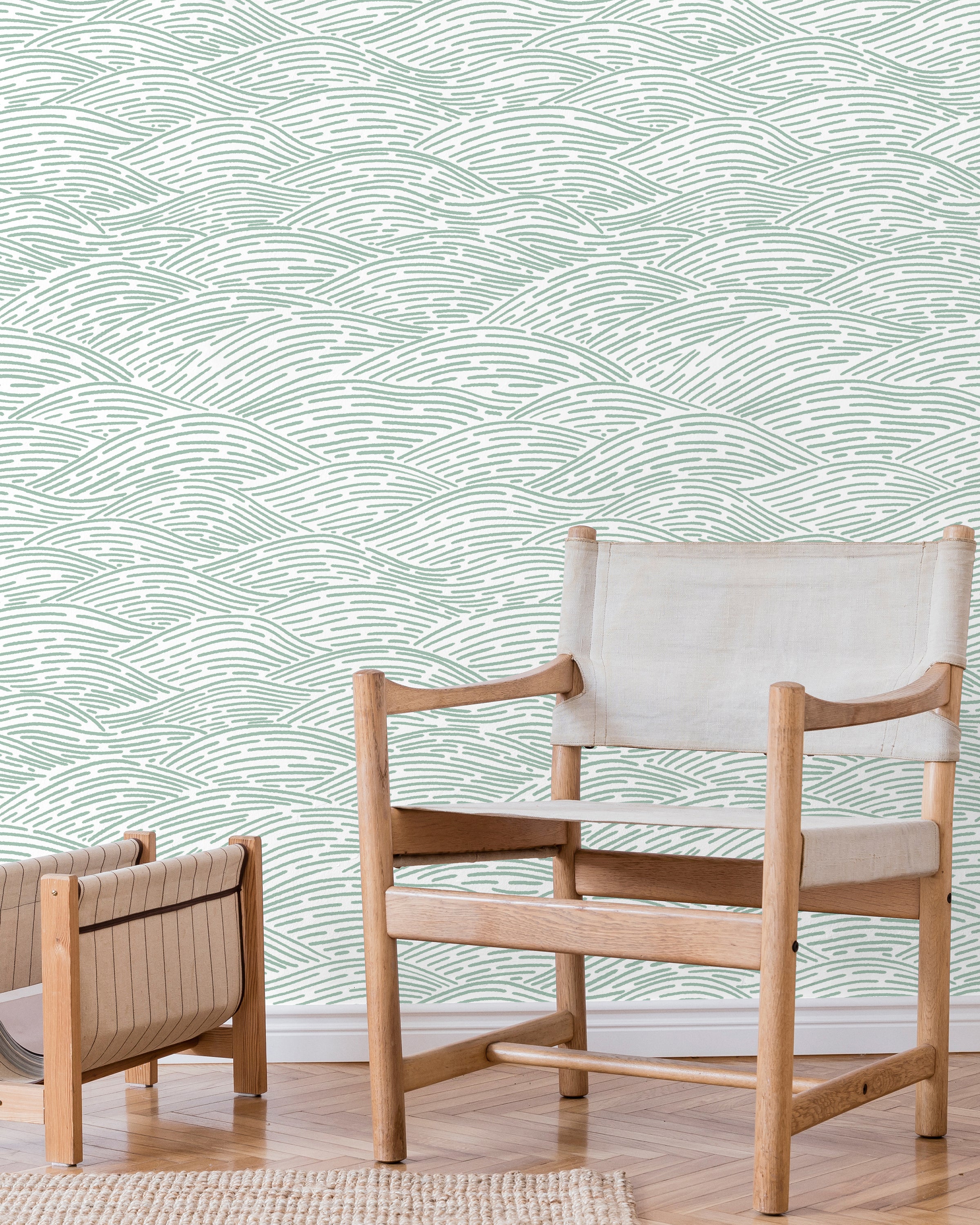 Calm Waves Peel and Stick Wallpaper, Removable Wallpaper, Traditional Wallpaper - Soft Sage | DeccoPrint