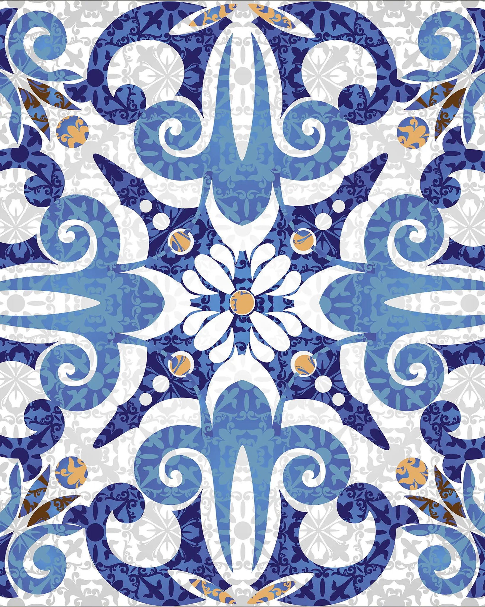 Decorative tile with blue and white floral pattern on a white background