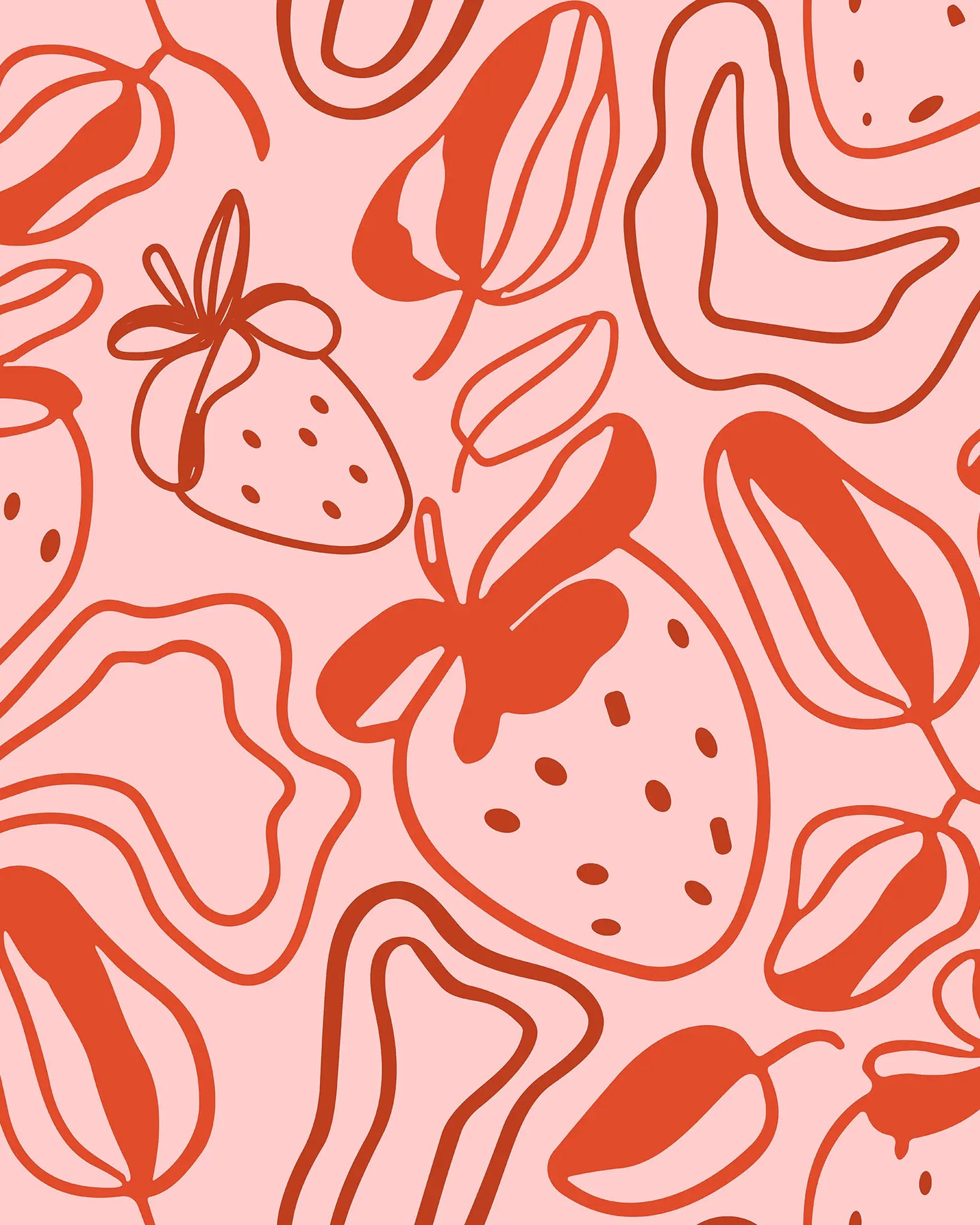 Pattern of red strawberries on a pink background