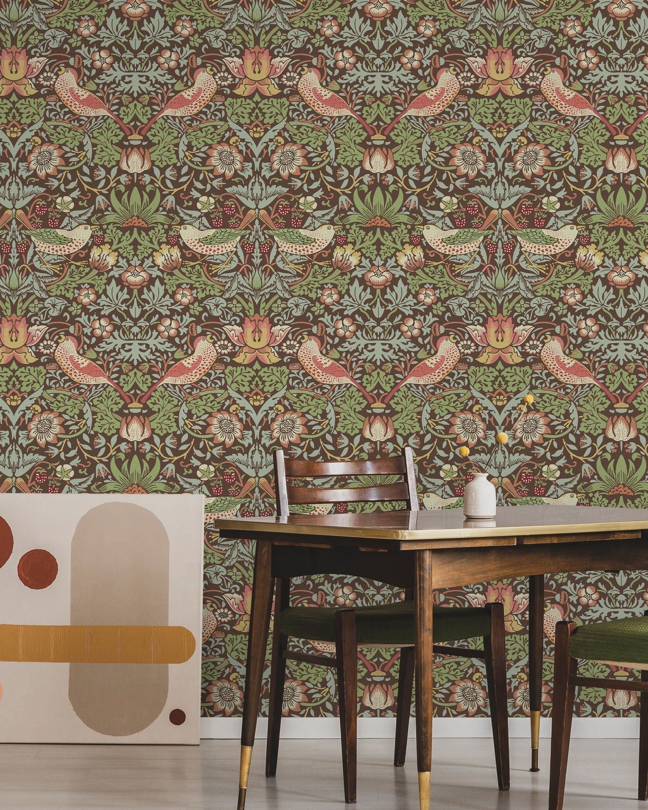 William Morris X Strawberry Thief Peel and Stick Wallpaper, Removable Wallpaper, Traditional Wallpaper - Brown | DeccoPrint