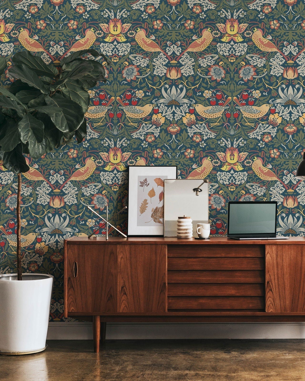 William Morris X Strawberry Thief Peel and Stick Wallpaper, Removable Wallpaper, Traditional Wallpaper - Sage | DeccoPrint