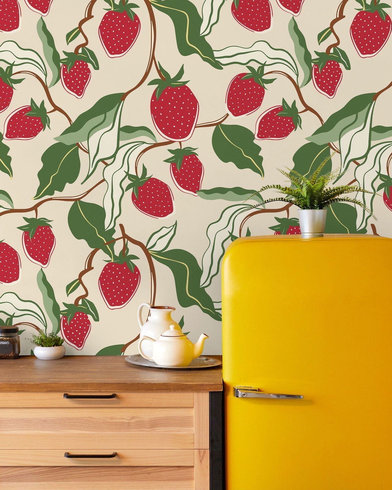 Strawberry Vines Peel and Stick Wallpaper, Removable Wallpaper, Traditional Wallpaper | DeccoPrint
