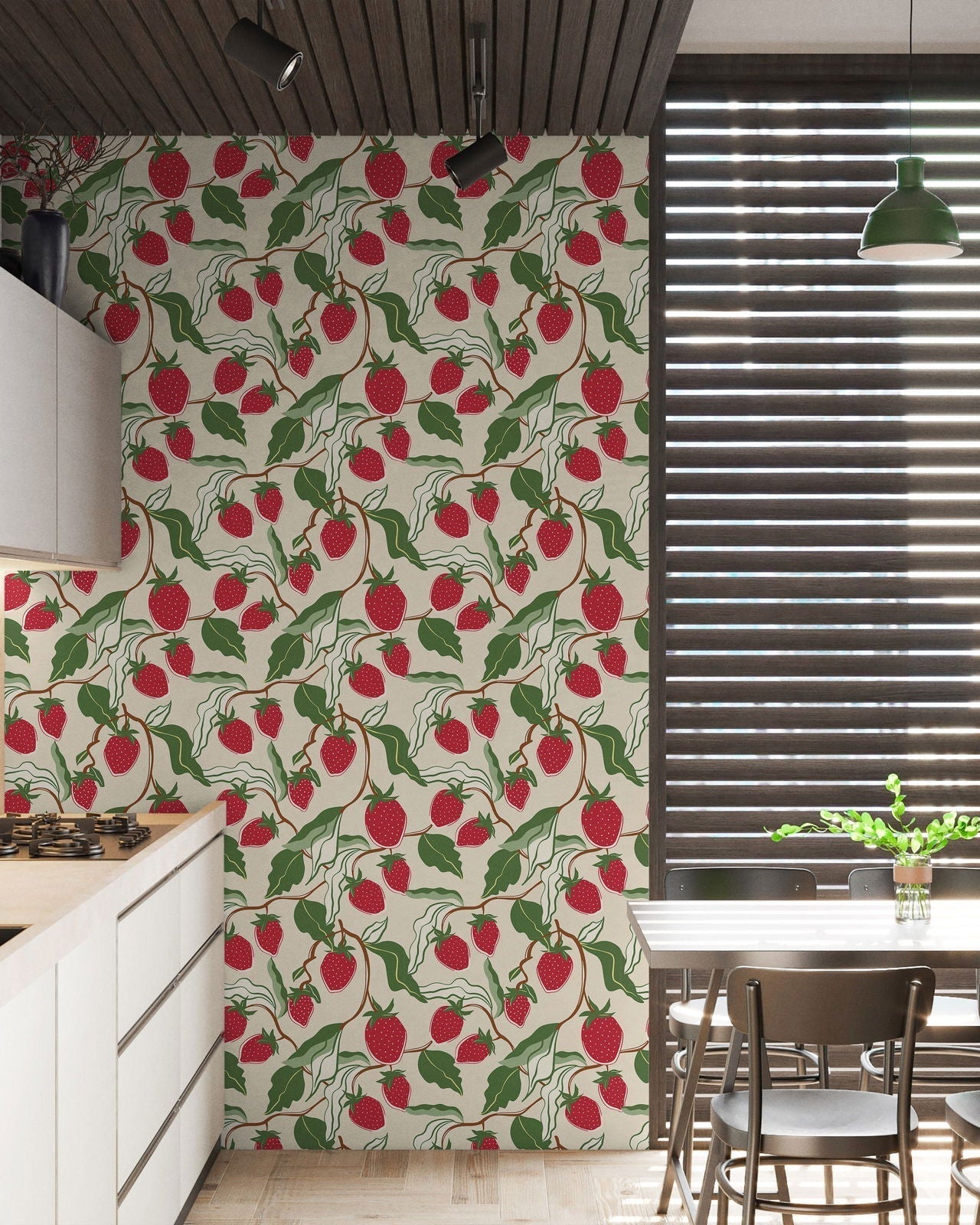 Strawberry Vines Peel and Stick Wallpaper, Removable Wallpaper, Traditional Wallpaper | DeccoPrint