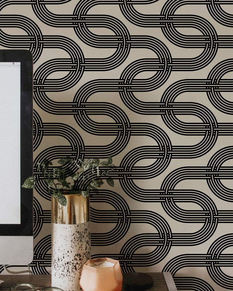 Striped Ornament Peel and Stick Wallpaper, Removable Wallpaper, Traditional Wallpaper | DeccoPrint