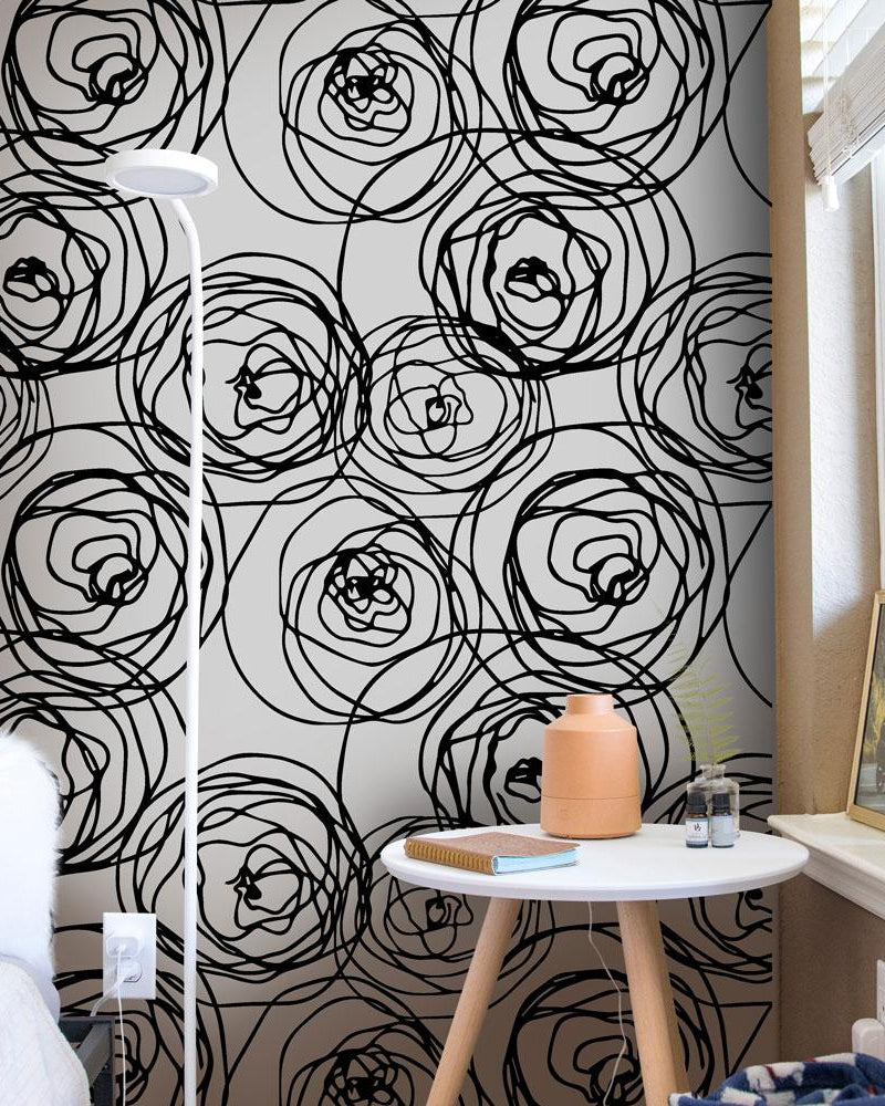 Stylized Roses Peel and Stick Wallpaper, Removable Wallpaper, Traditional Wallpaper | DeccoPrint