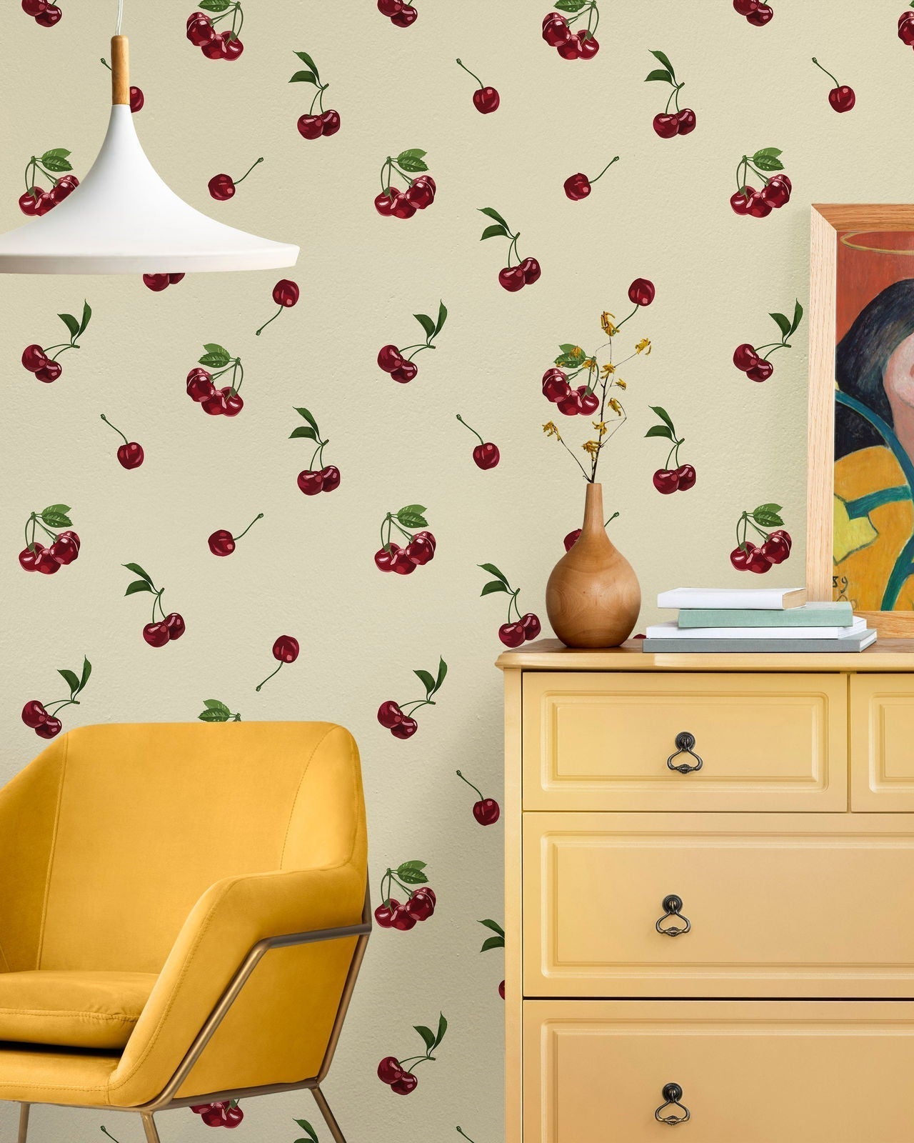 Summer Cherry Peel and Stick Wallpaper, Removable Wallpaper, Traditional Wallpaper | DeccoPrint