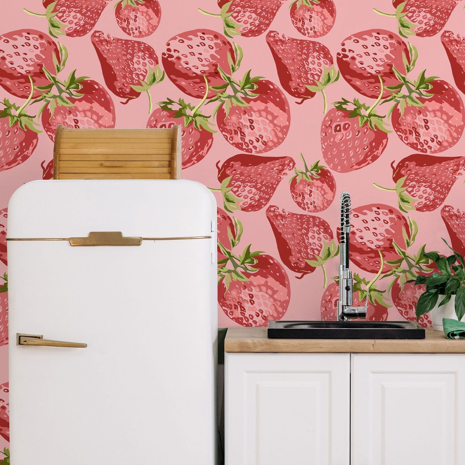 Sweet Strawberry Peel and Stick Wallpaper, Removable Wallpaper, Traditional Wallpaper | DeccoPrint