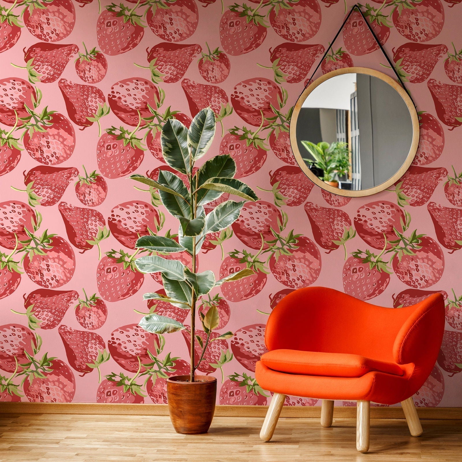 Sweet Strawberry Peel and Stick Wallpaper, Removable Wallpaper, Traditional Wallpaper | DeccoPrint