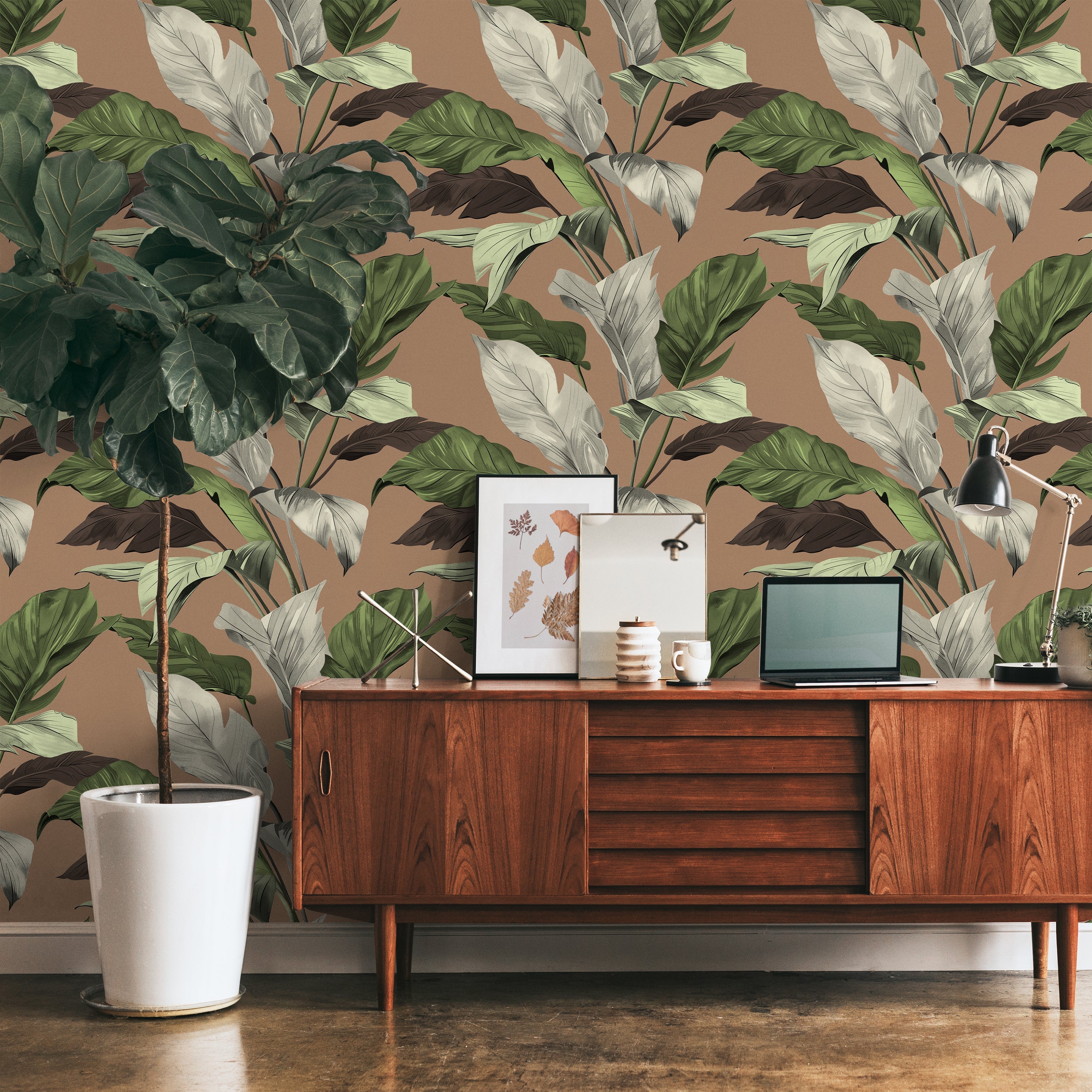 Tropical Elegance Peel and Stick Wallpaper, Removable Wallpaper, Traditional Wallpaper - Brown | DeccoPrint