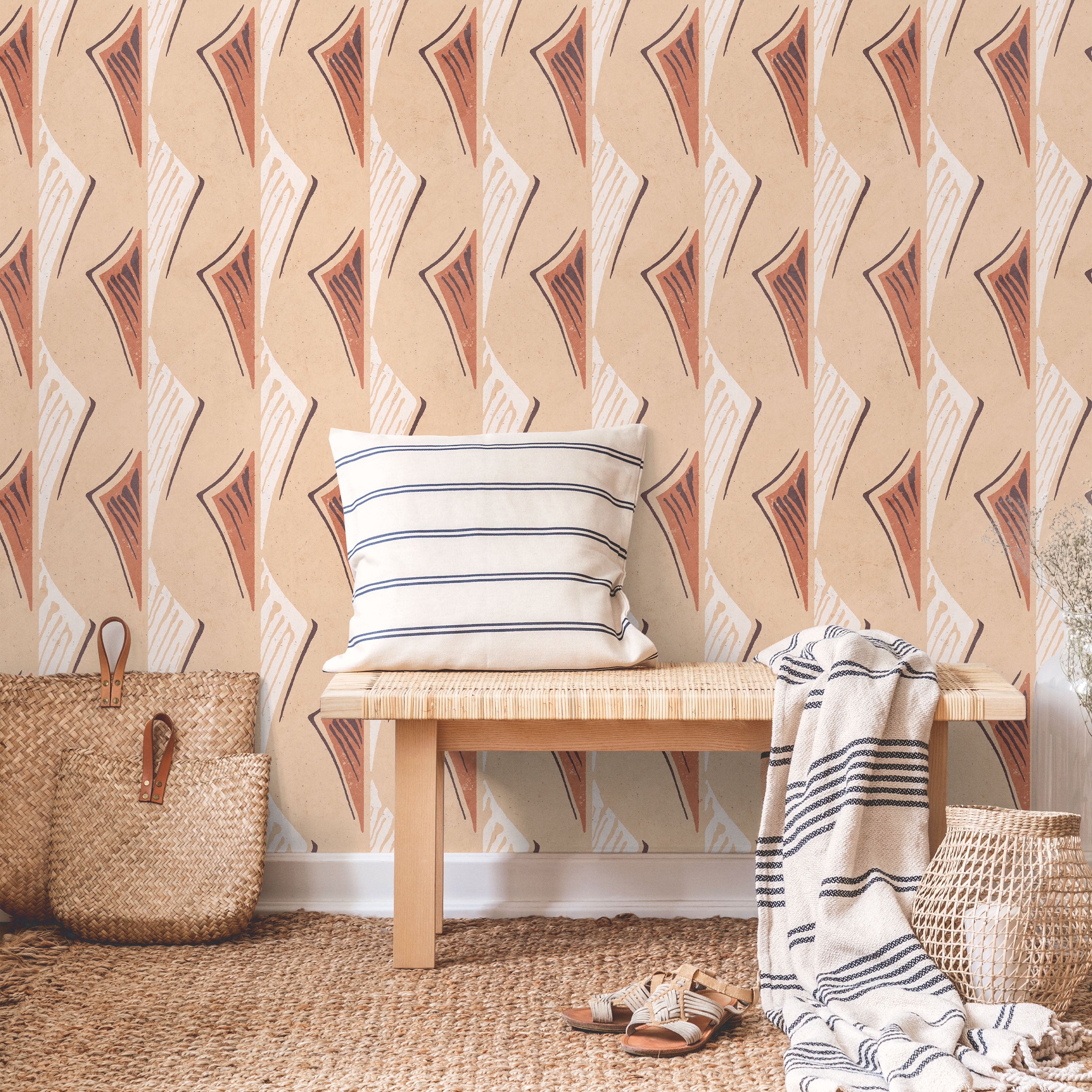 Furuya Korin x Dancing Fans Peel and Stick Wallpaper, Removable Wallpaper, Traditional Wallpaper - Faded Brown | DeccoPrint