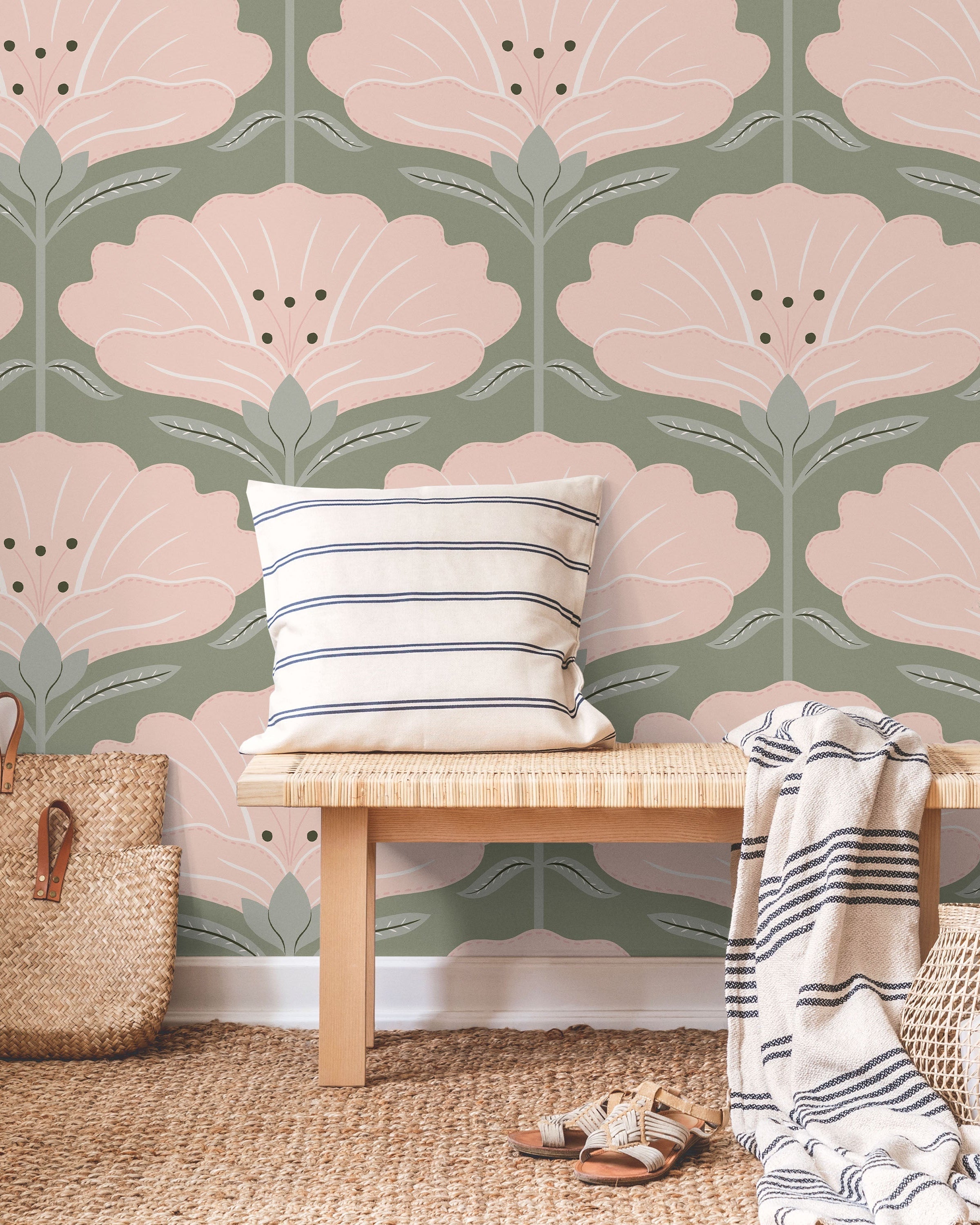 Dreamy Daisies Peel and Stick Wallpaper, Removable Wallpaper, Traditional Wallpaper - Pink | DeccoPrint