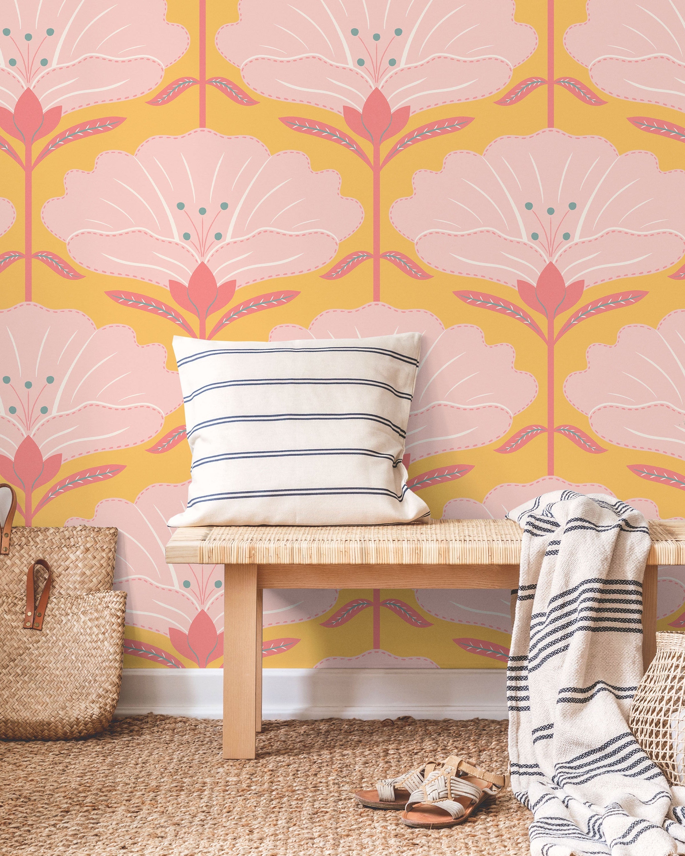 Dreamy Daisies Peel and Stick Wallpaper, Removable Wallpaper, Traditional Wallpaper - Yellow | DeccoPrint