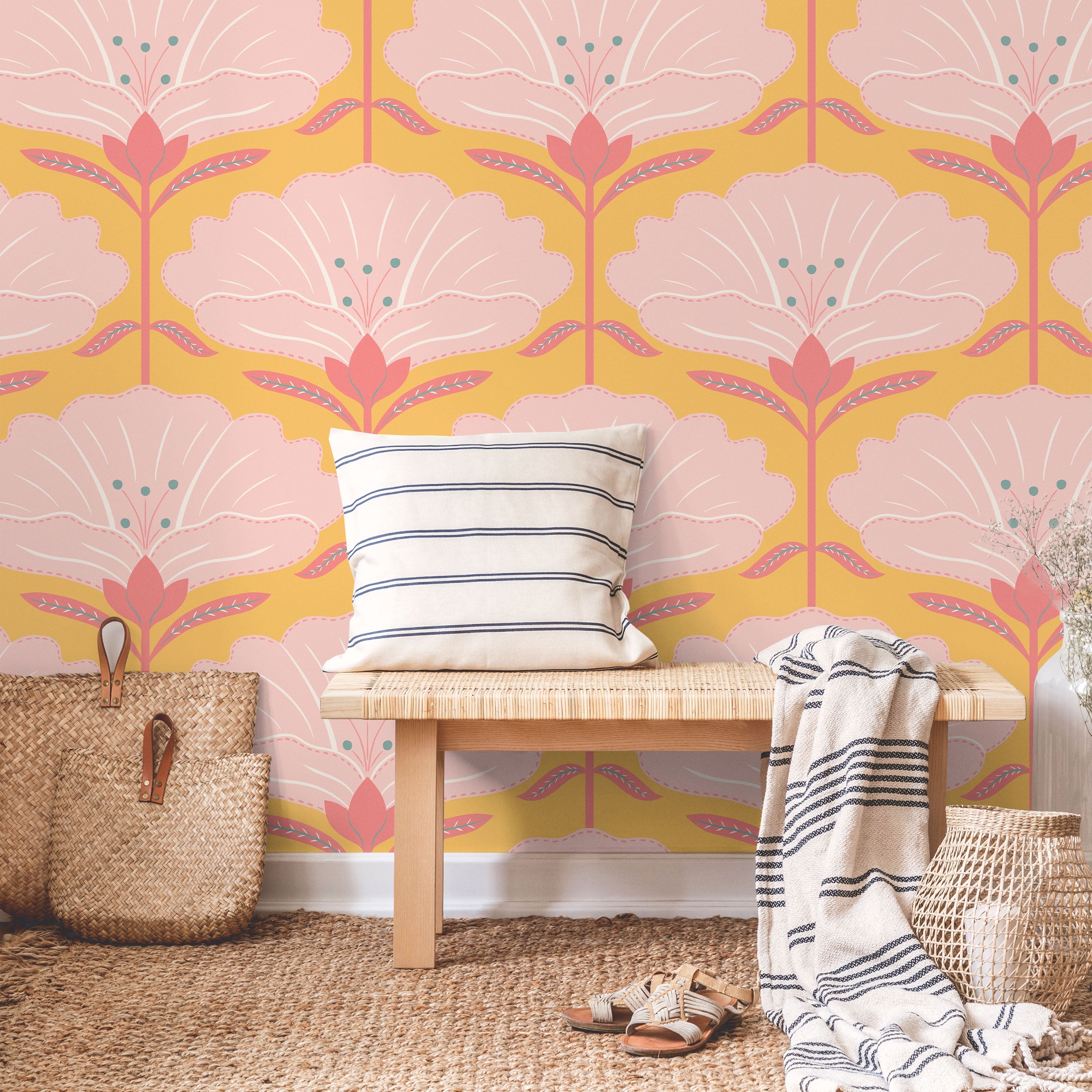 Dreamy Daisies Peel and Stick Wallpaper, Removable Wallpaper, Traditional Wallpaper - Yellow | DeccoPrint