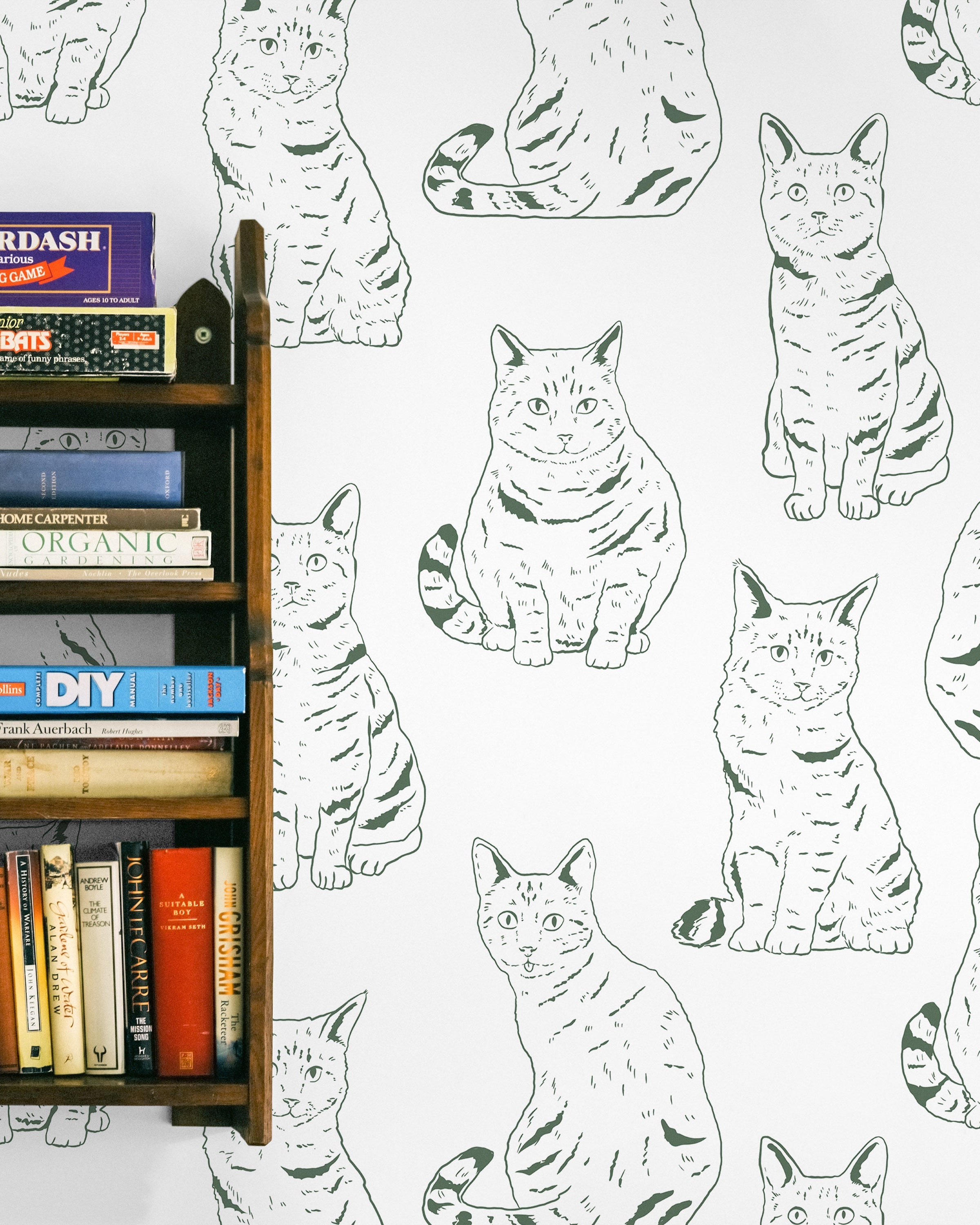 Those Cats Peel and Stick Wallpaper, Removable Wallpaper, Traditional Wallpaper - Green | DeccoPrint