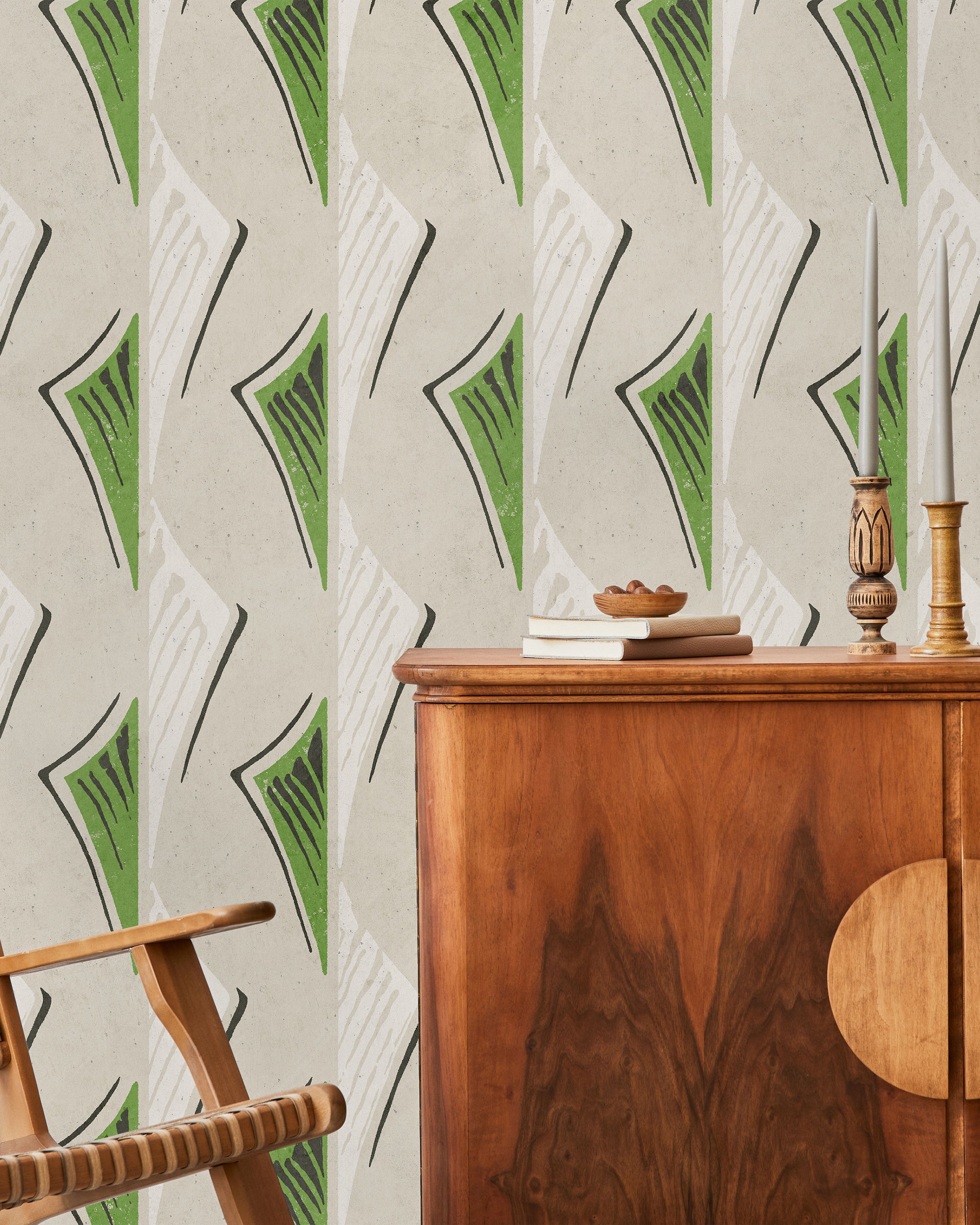 Furuya Korin x Dancing Fans Peel and Stick Wallpaper, Removable Wallpaper, Traditional Wallpaper - Dusty Green | DeccoPrint