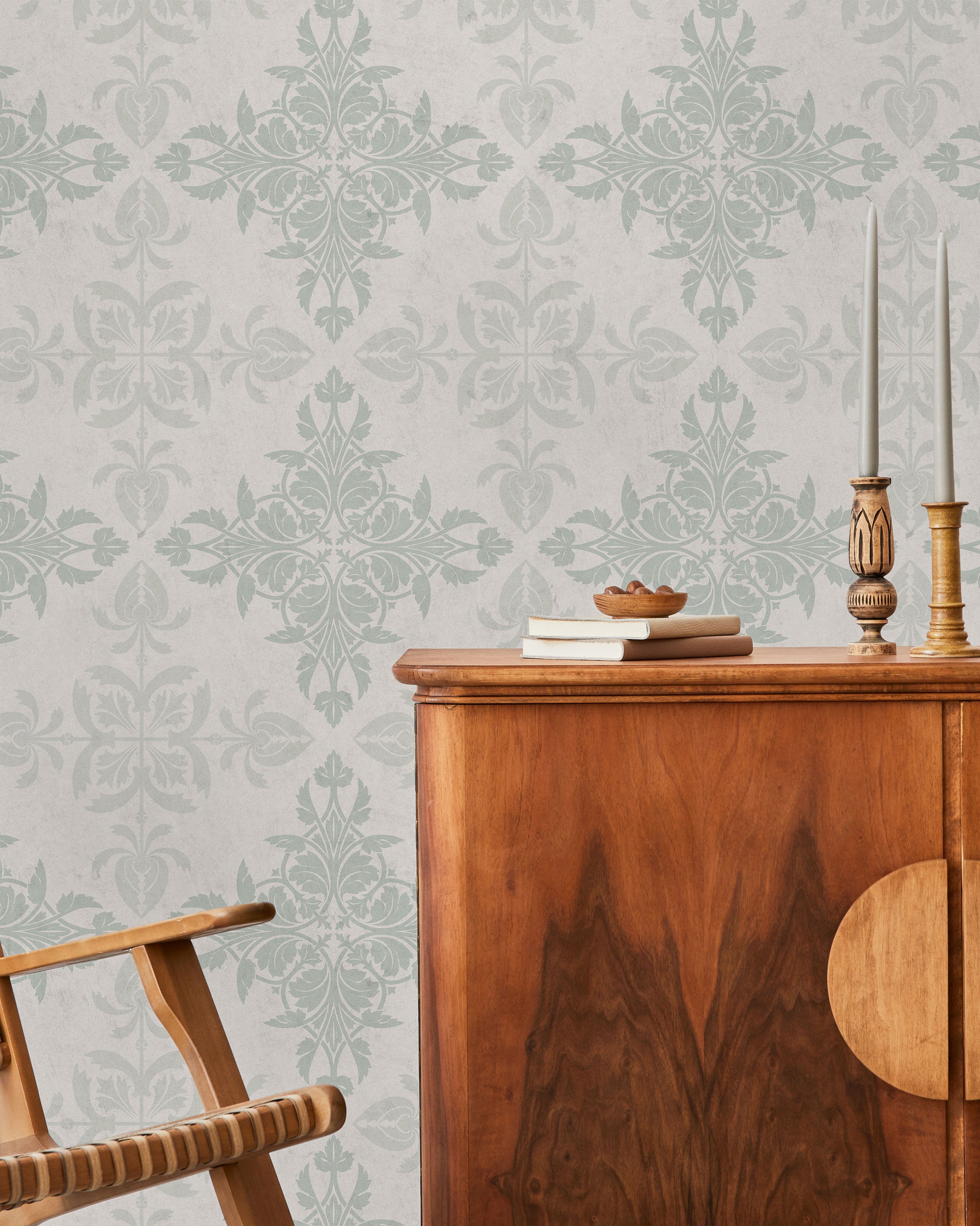 Christopher Dresser x Decorative Symmetry Peel and Stick Wallpaper, Removable Wallpaper, Traditional Wallpaper - Pale Green | DeccoPrint