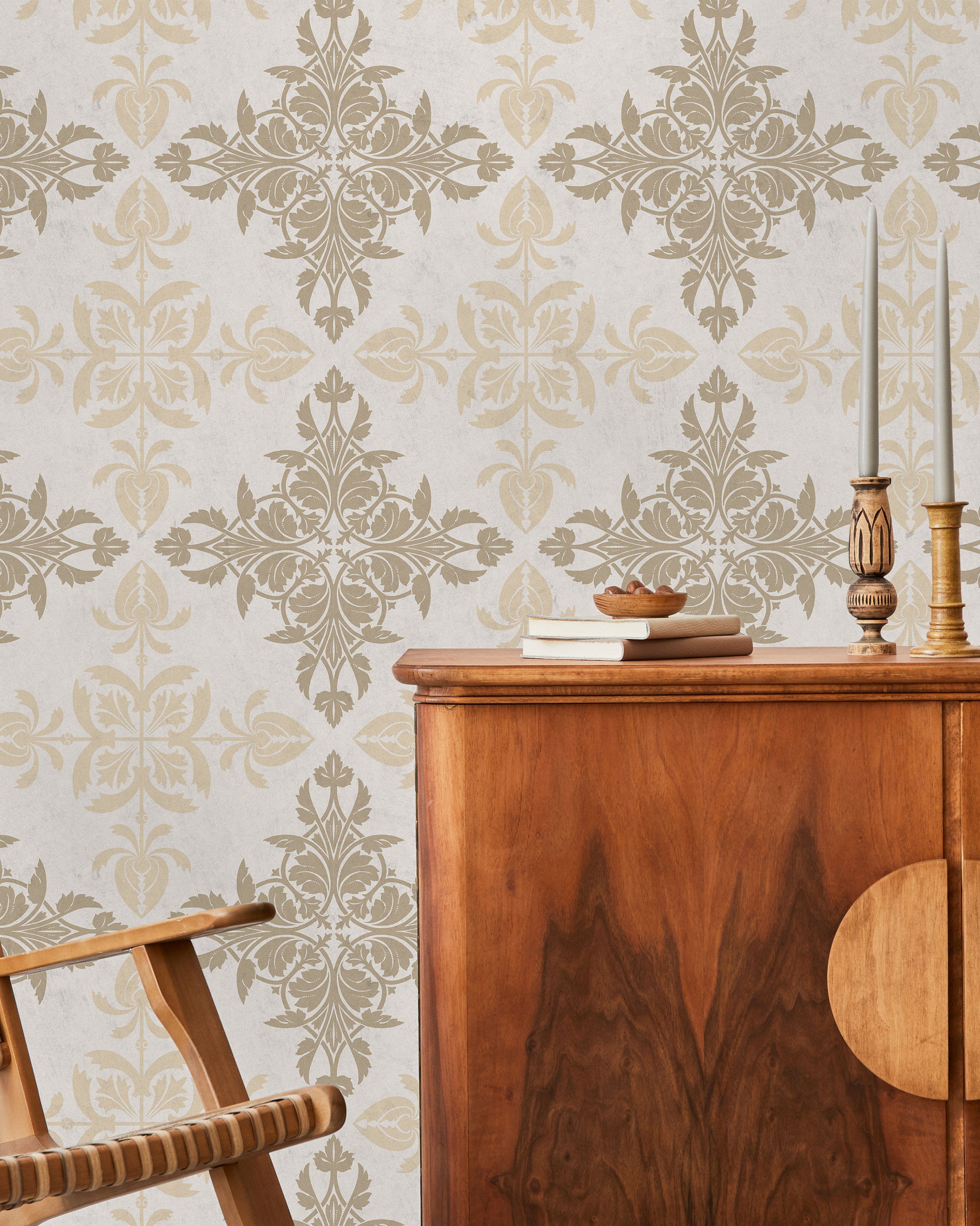 Christopher Dresser x Decorative Symmetry Peel and Stick Wallpaper, Removable Wallpaper, Traditional Wallpaper - Warm Beige | DeccoPrint