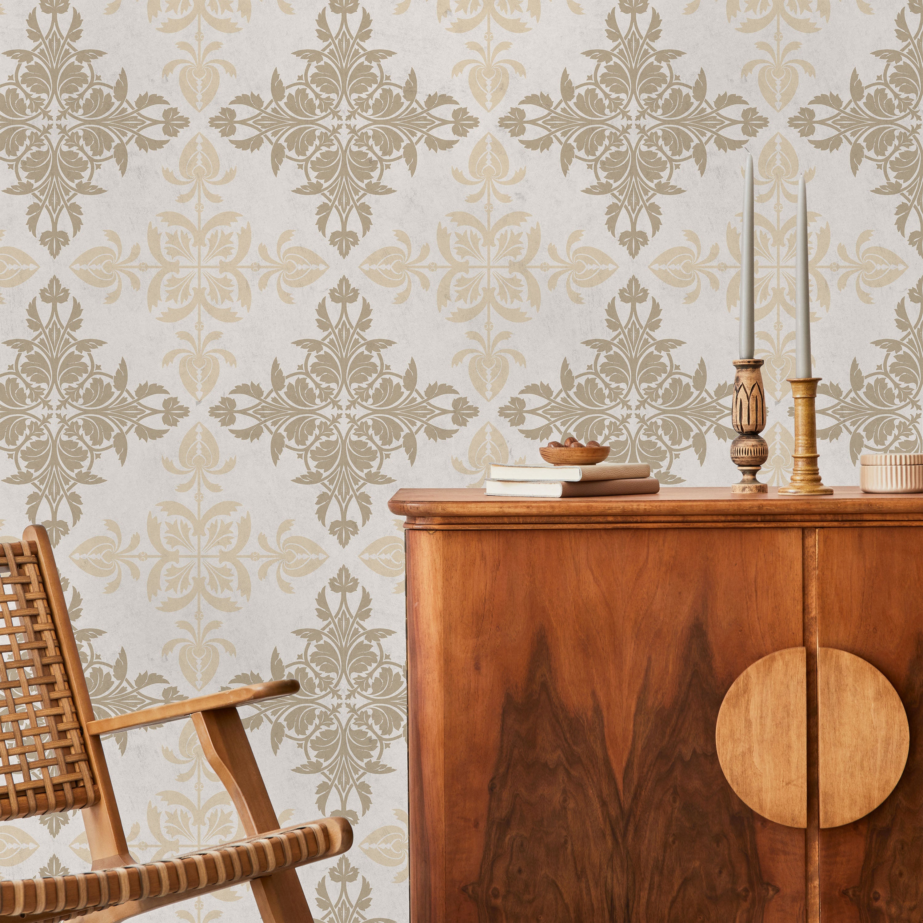 Christopher Dresser x Decorative Symmetry Peel and Stick Wallpaper, Removable Wallpaper, Traditional Wallpaper - Warm Beige | DeccoPrint
