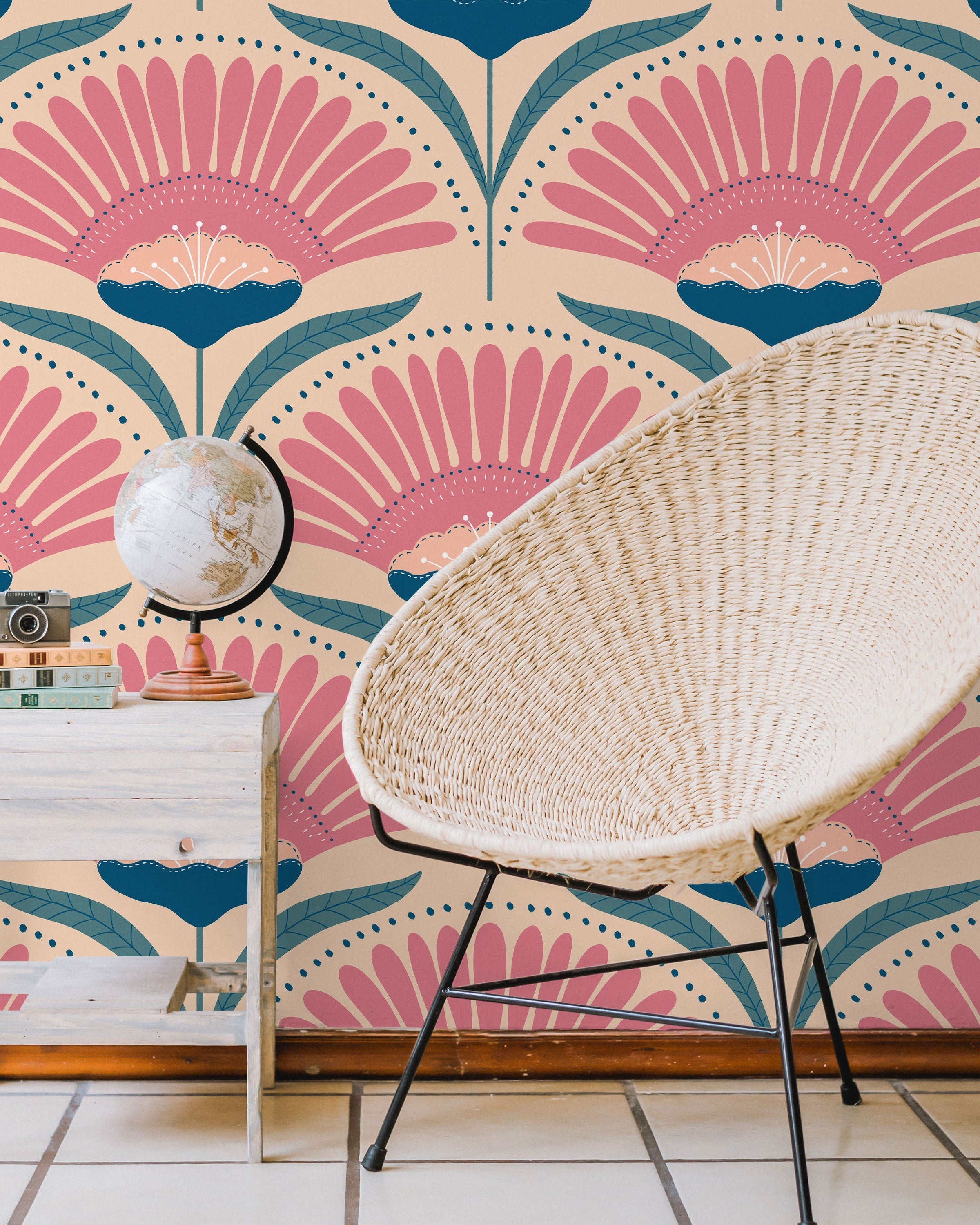 Bohemian Blossom Peel and Stick Wallpaper, Removable Wallpaper, Traditional Wallpaper - Pale | DeccoPrint