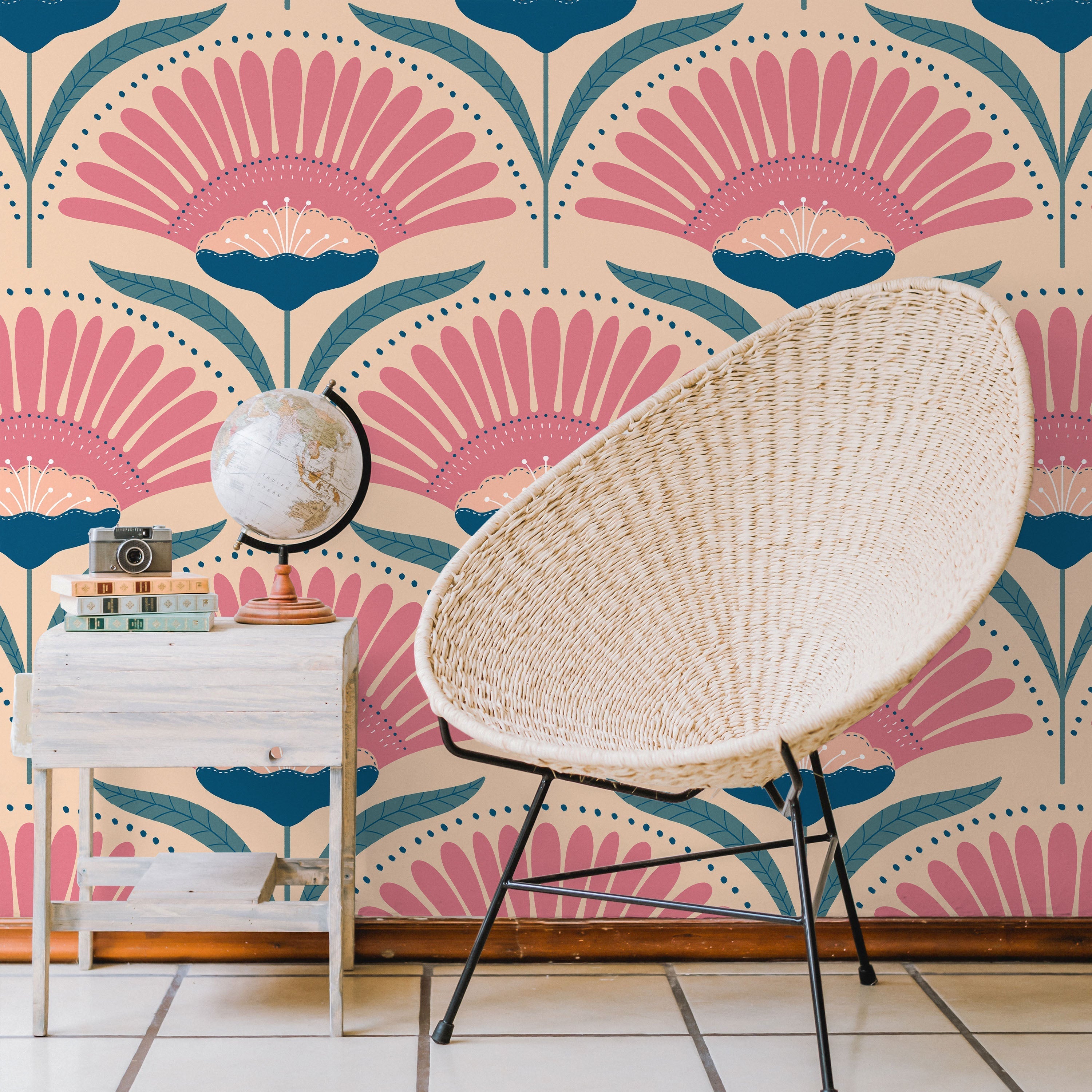 Bohemian Blossom Peel and Stick Wallpaper, Removable Wallpaper, Traditional Wallpaper - Pale | DeccoPrint