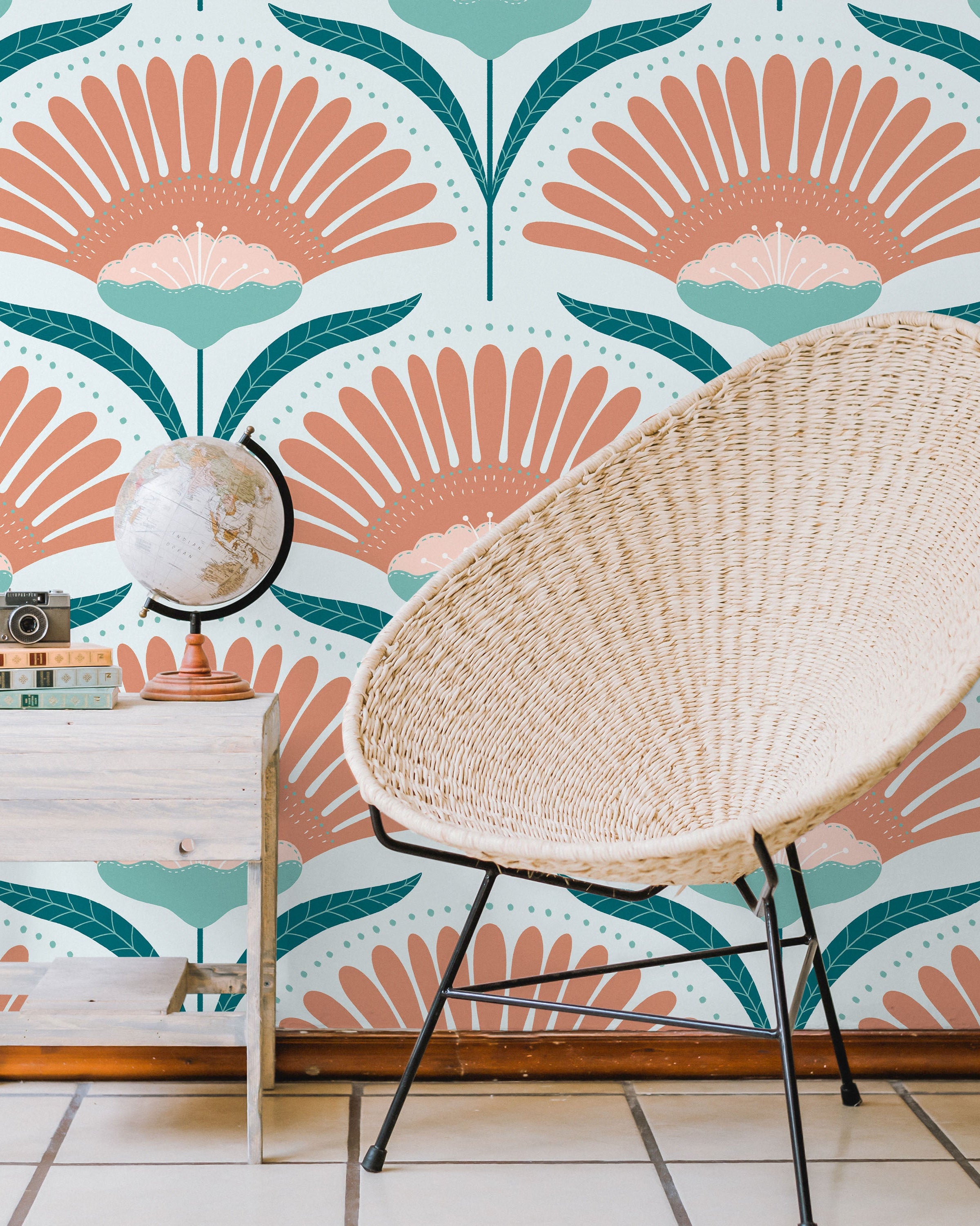 Bohemian Blossom Peel and Stick Wallpaper, Removable Wallpaper, Traditional Wallpaper - Mint | DeccoPrint
