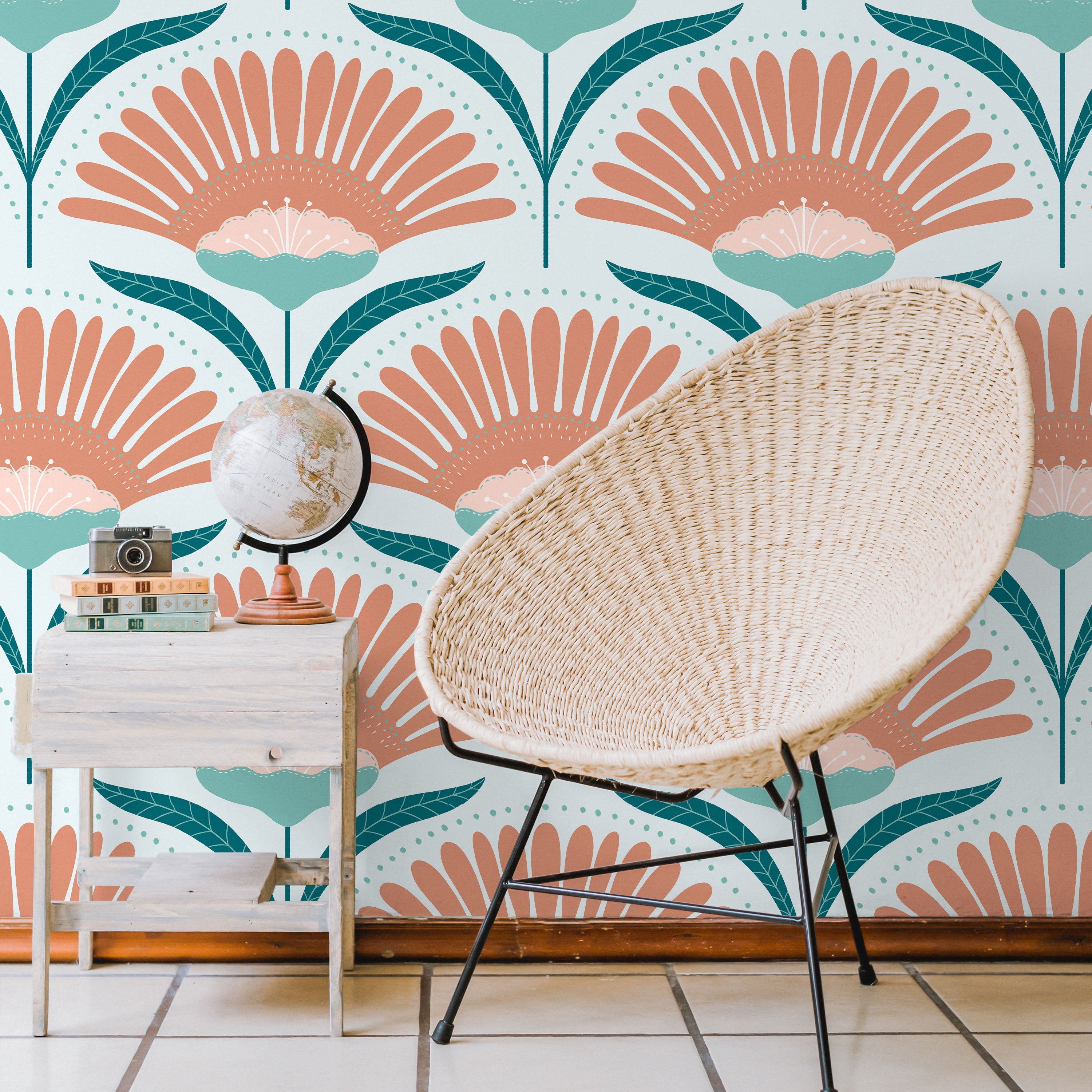 Bohemian Blossom Peel and Stick Wallpaper, Removable Wallpaper, Traditional Wallpaper - Mint | DeccoPrint