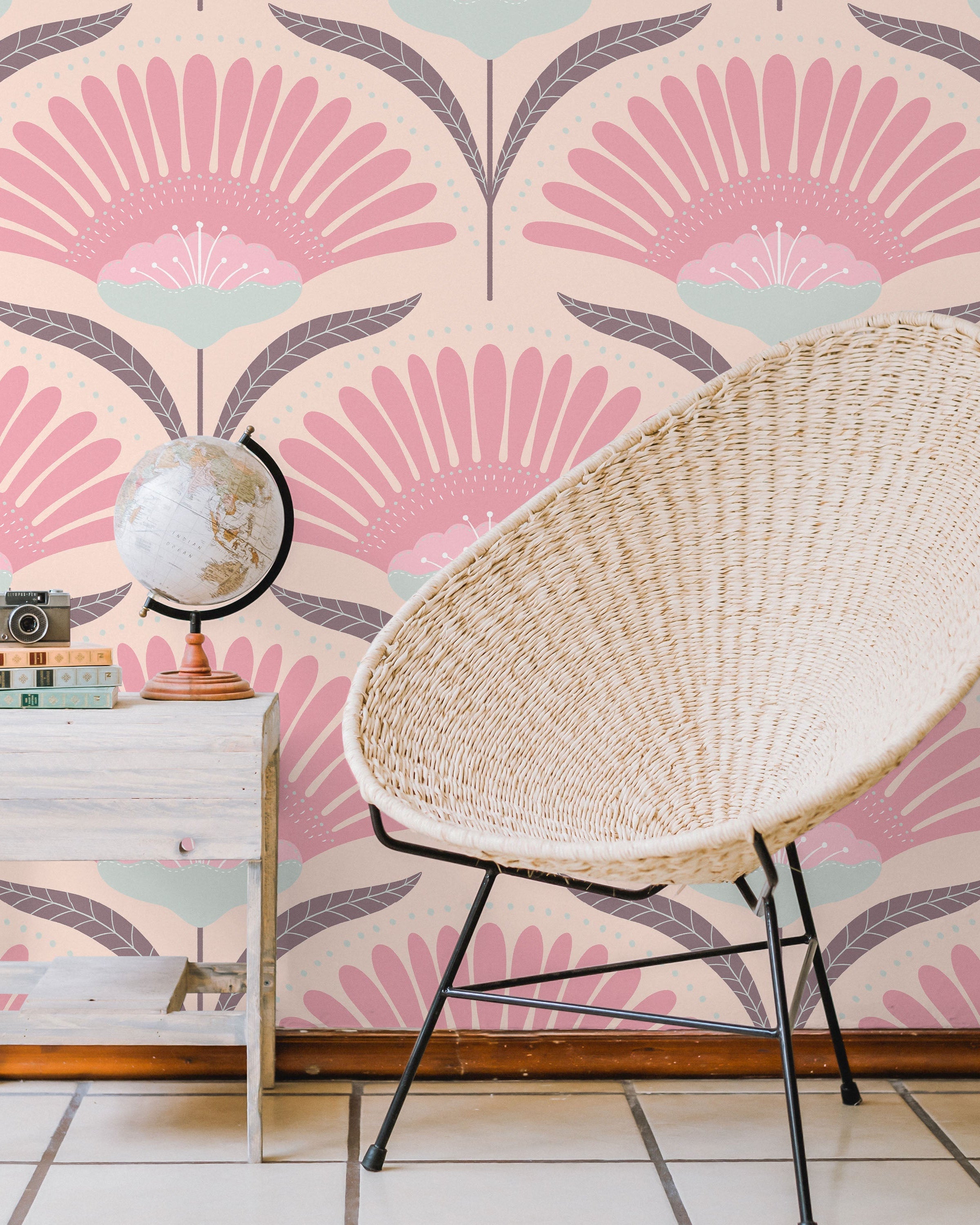 Bohemian Blossom Peel and Stick Wallpaper, Removable Wallpaper, Traditional Wallpaper - Pink | DeccoPrint